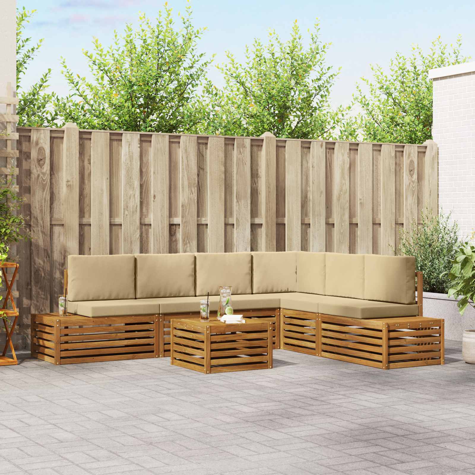 7 stk. Outdoor-Sofagarnitur Massives Akazienholz und Polyester