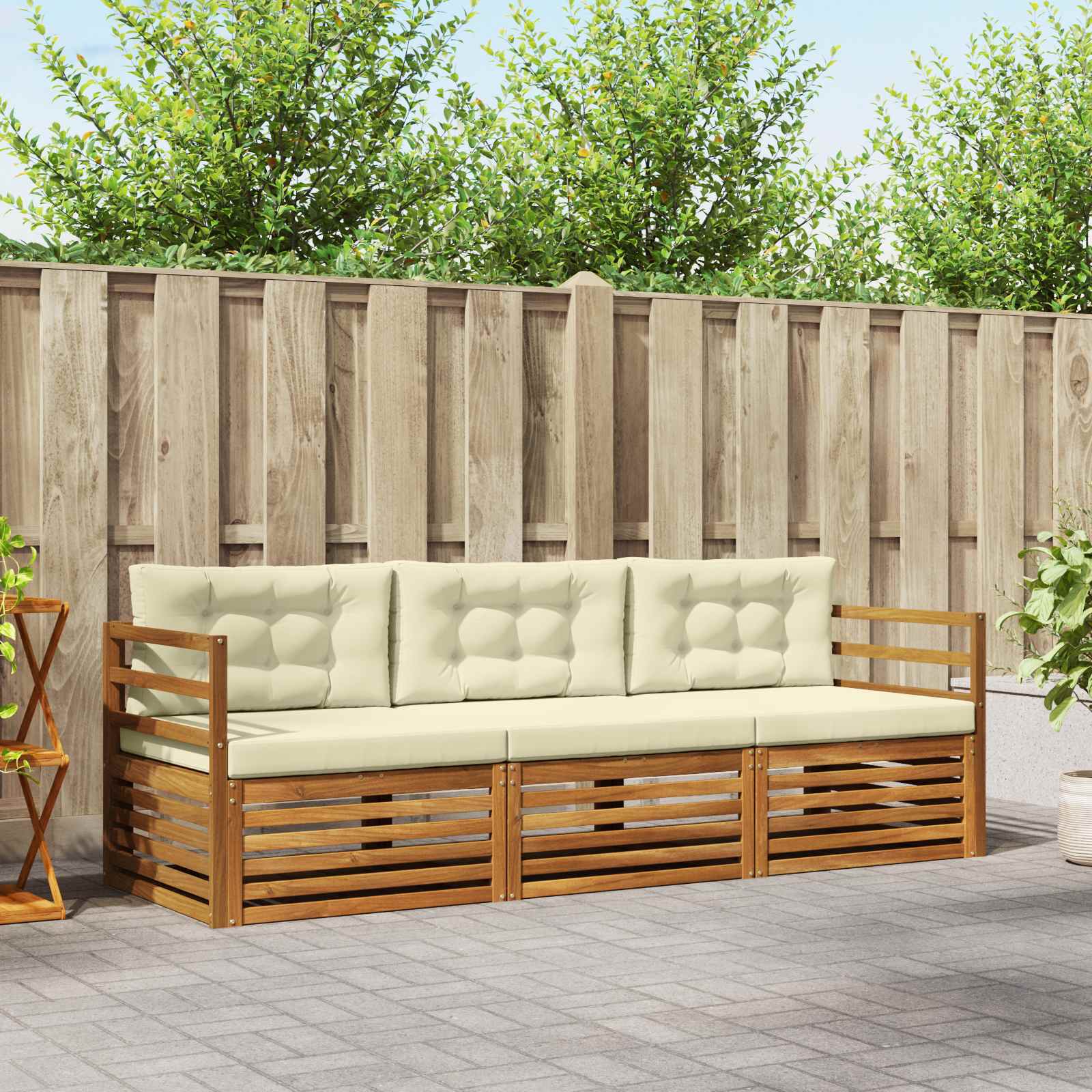 Outdoor-Sofagarnitur 3 stk. Natur und Creme