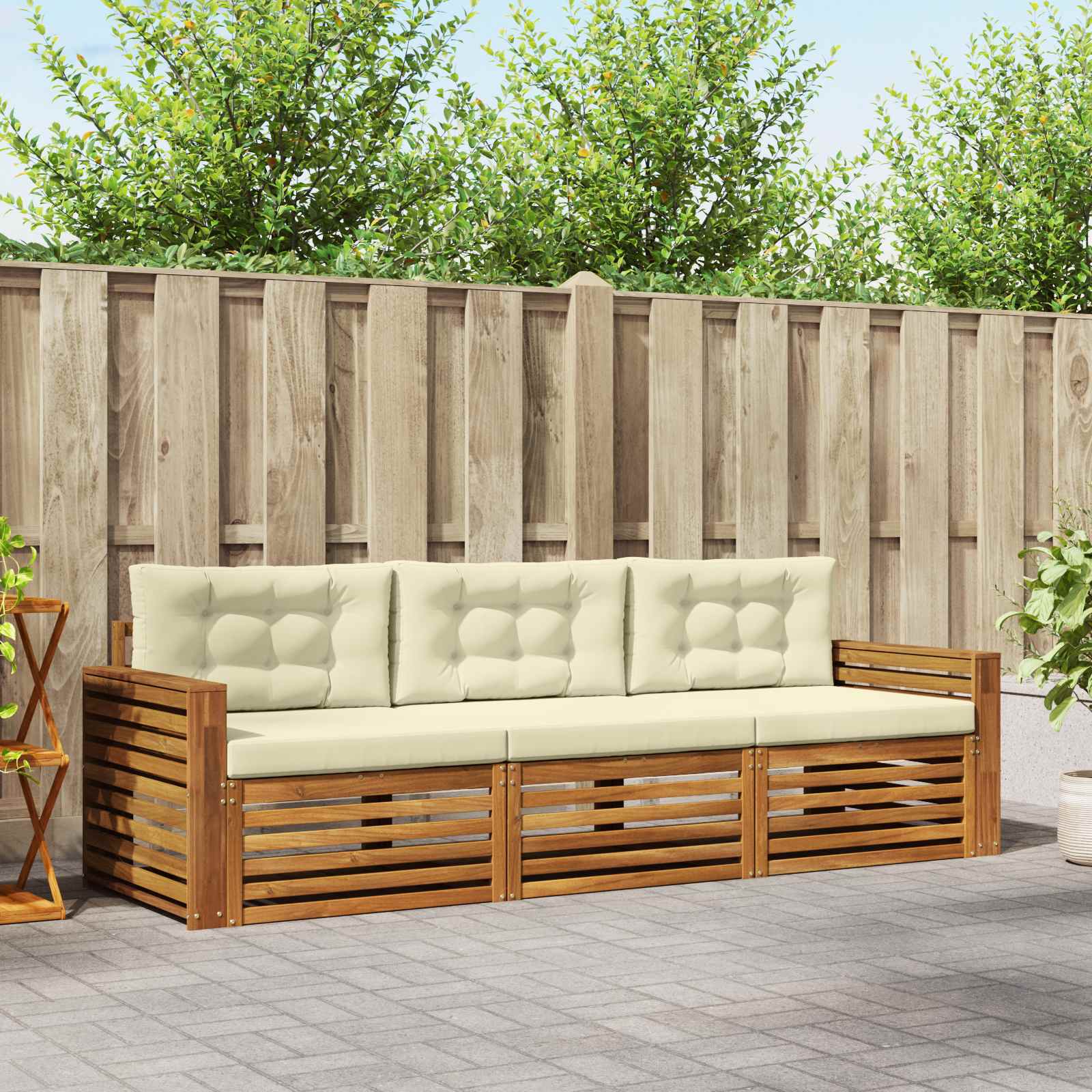 Outdoor-Sofagarnitur 3 stk. Natur und Creme