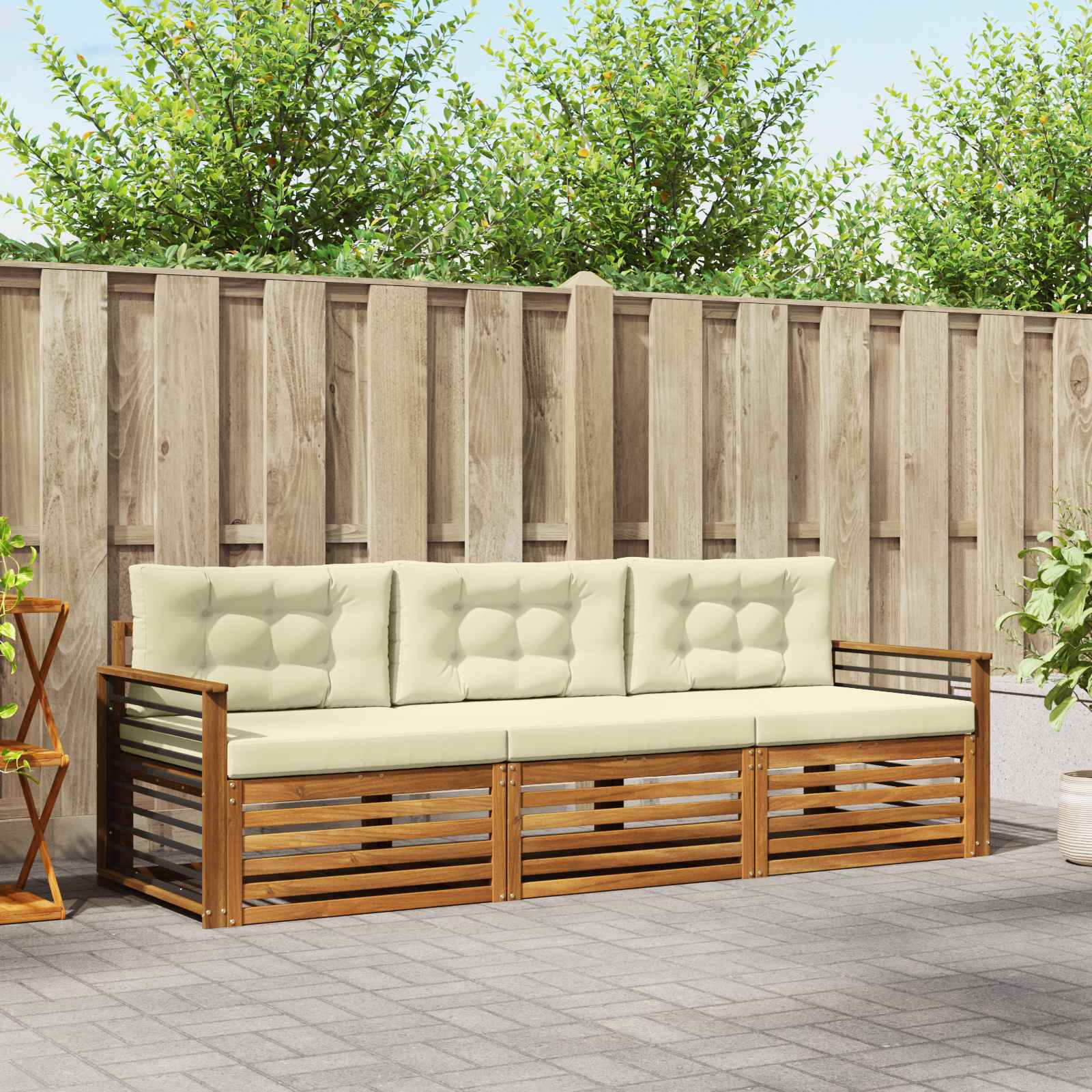Outdoor-Sofagarnitur 3 stk. Natur und Creme