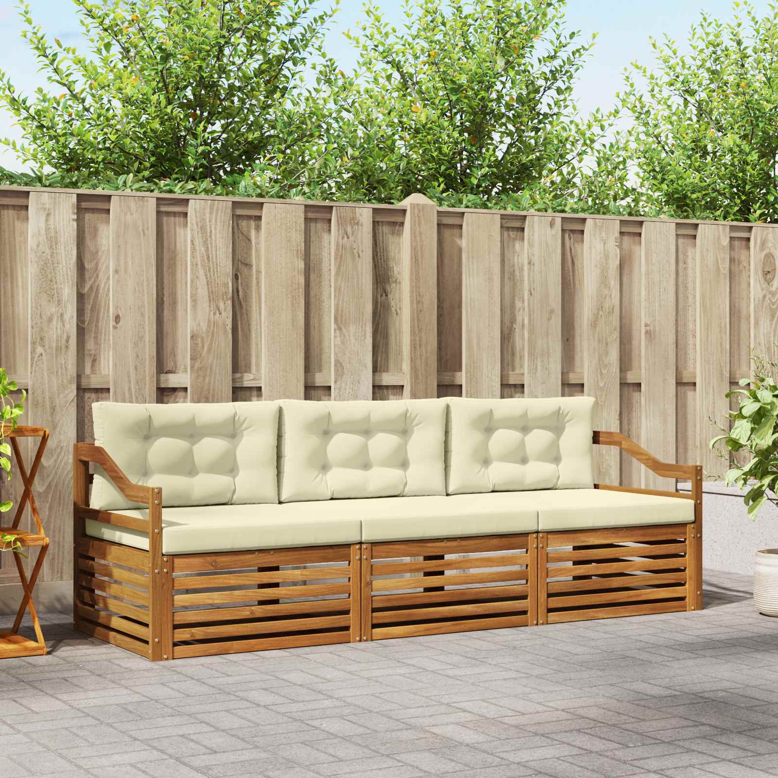 Outdoor-Sofagarnitur 3 stk. Natur und Creme
