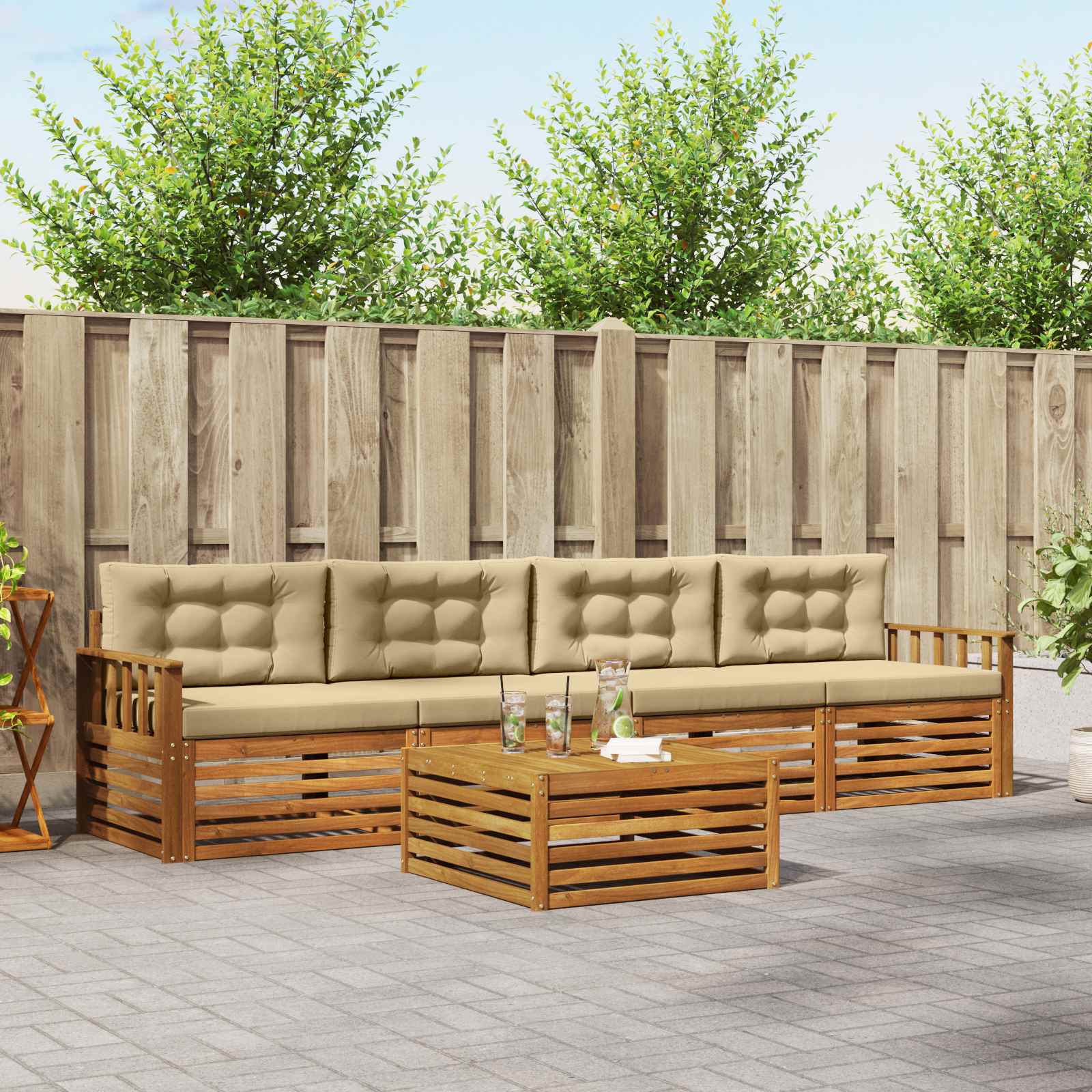 Outdoor-Sofagarnitur 5 stk. Natur und Beige