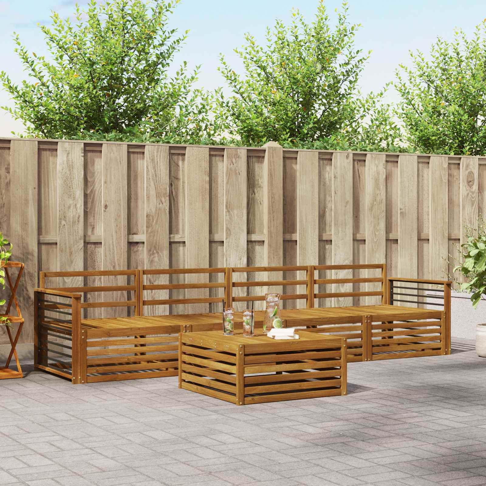 Outdoor-Sofagarnitur 5 stk. Natur Massivholz Akazie