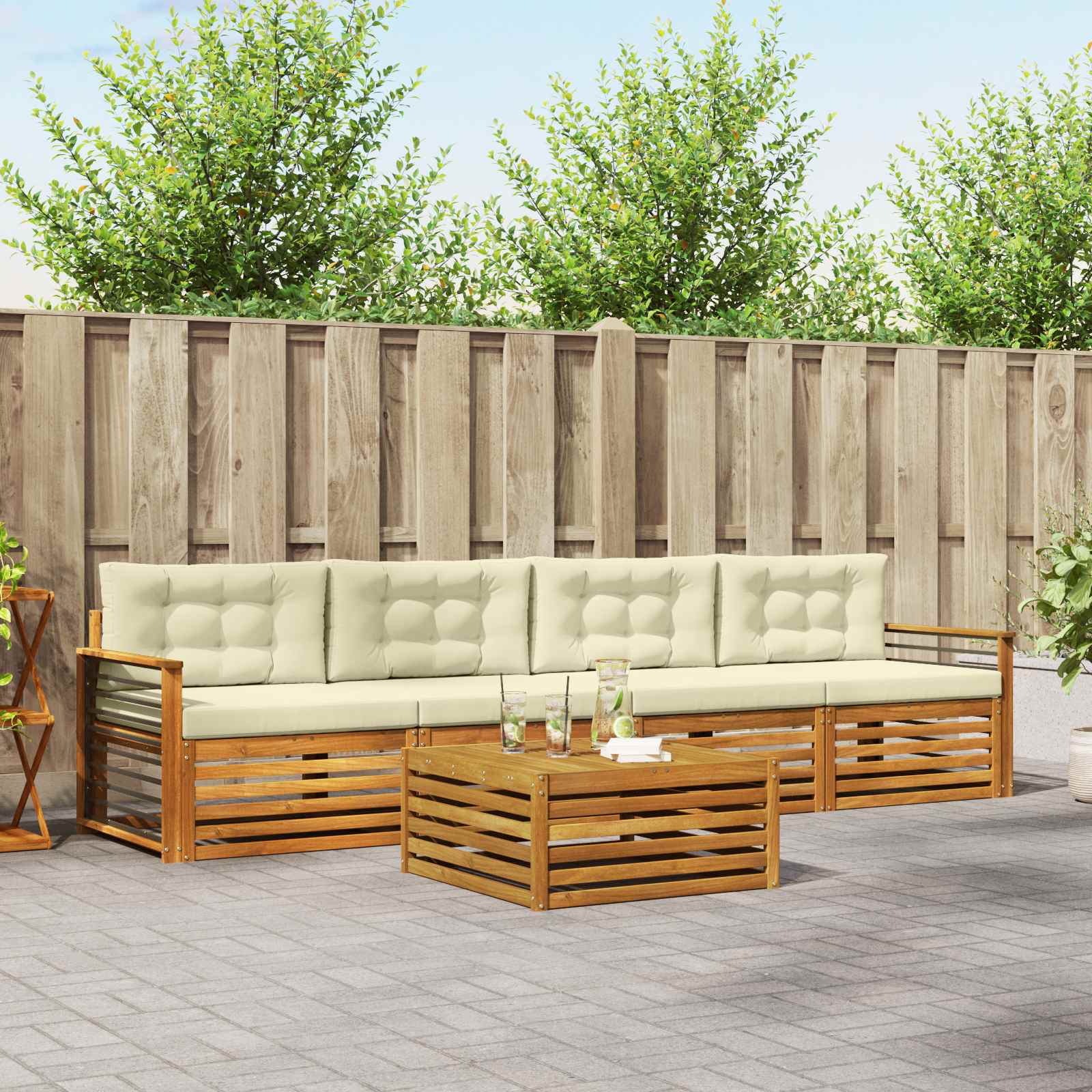 Outdoor-Sofagarnitur 5 stk. Natur und Creme