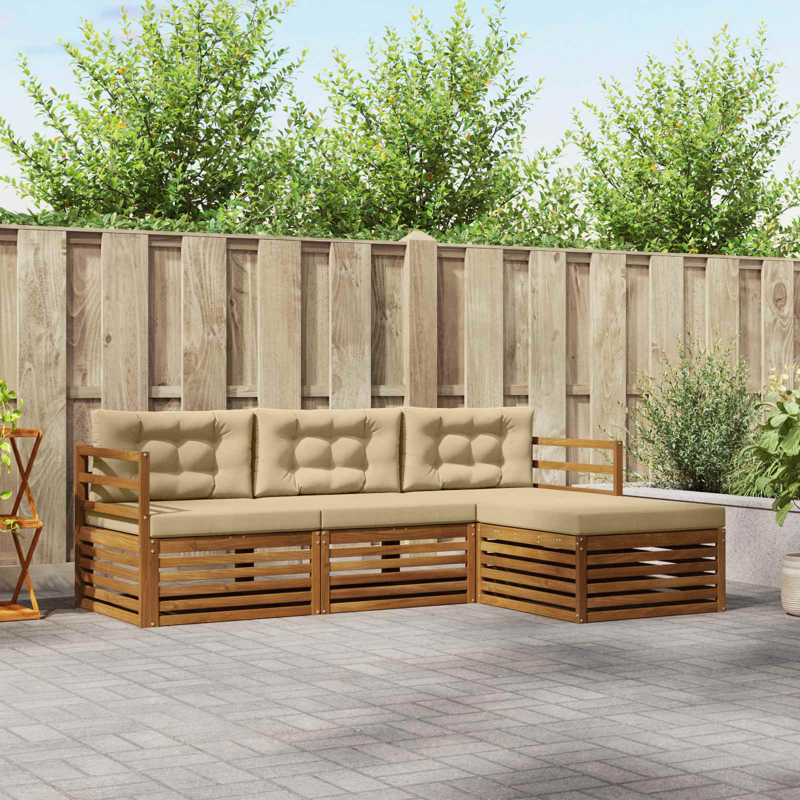 Outdoor-Sofagarnitur 4 stk. Natur und Beige