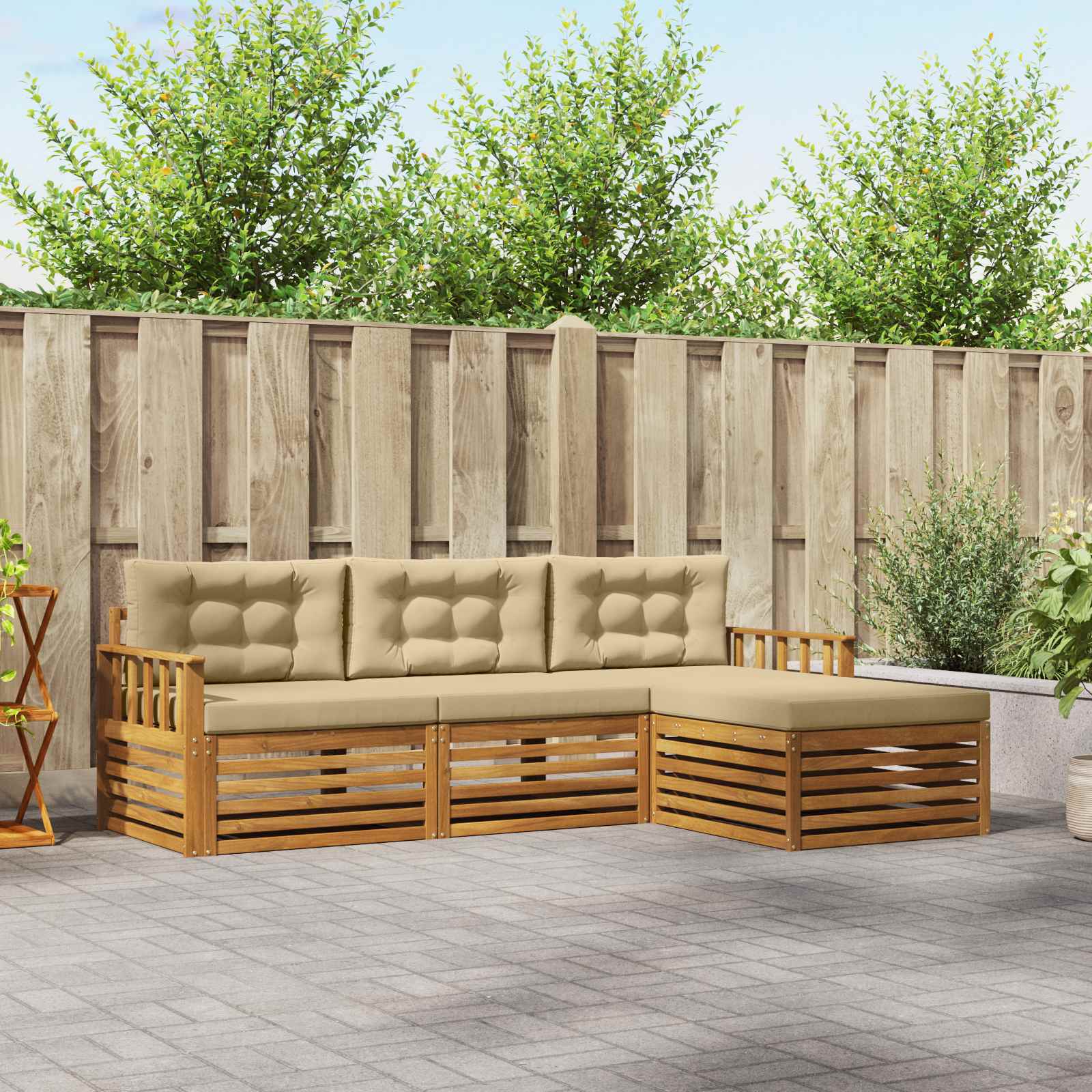 Outdoor-Sofagarnitur 4 stk. Natur und Beige