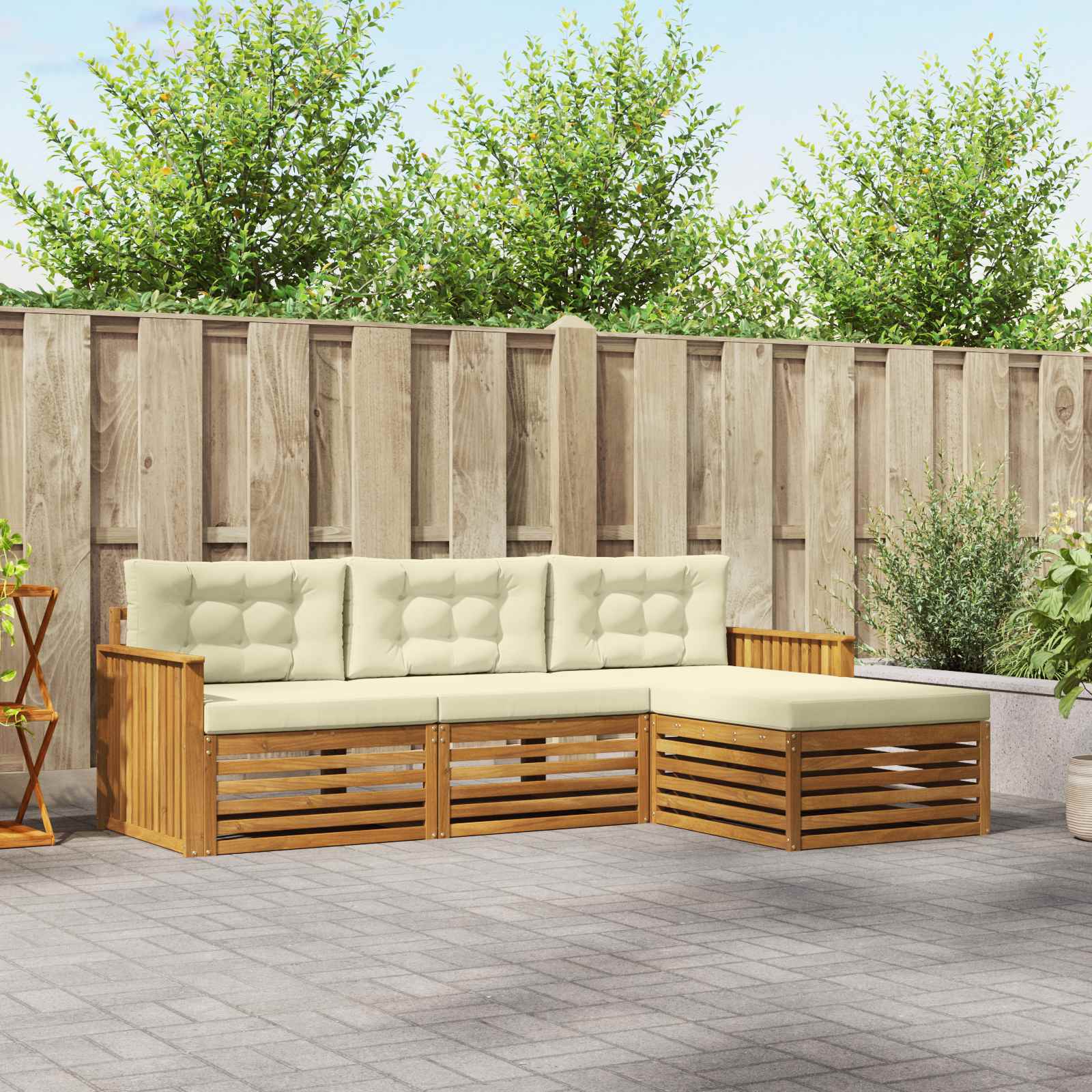 Outdoor-Sofagarnitur 4 stk. Natur und Creme