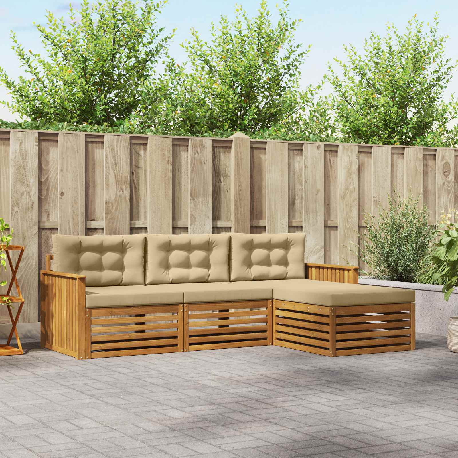 Outdoor-Sofagarnitur 4 stk. Natur und Beige