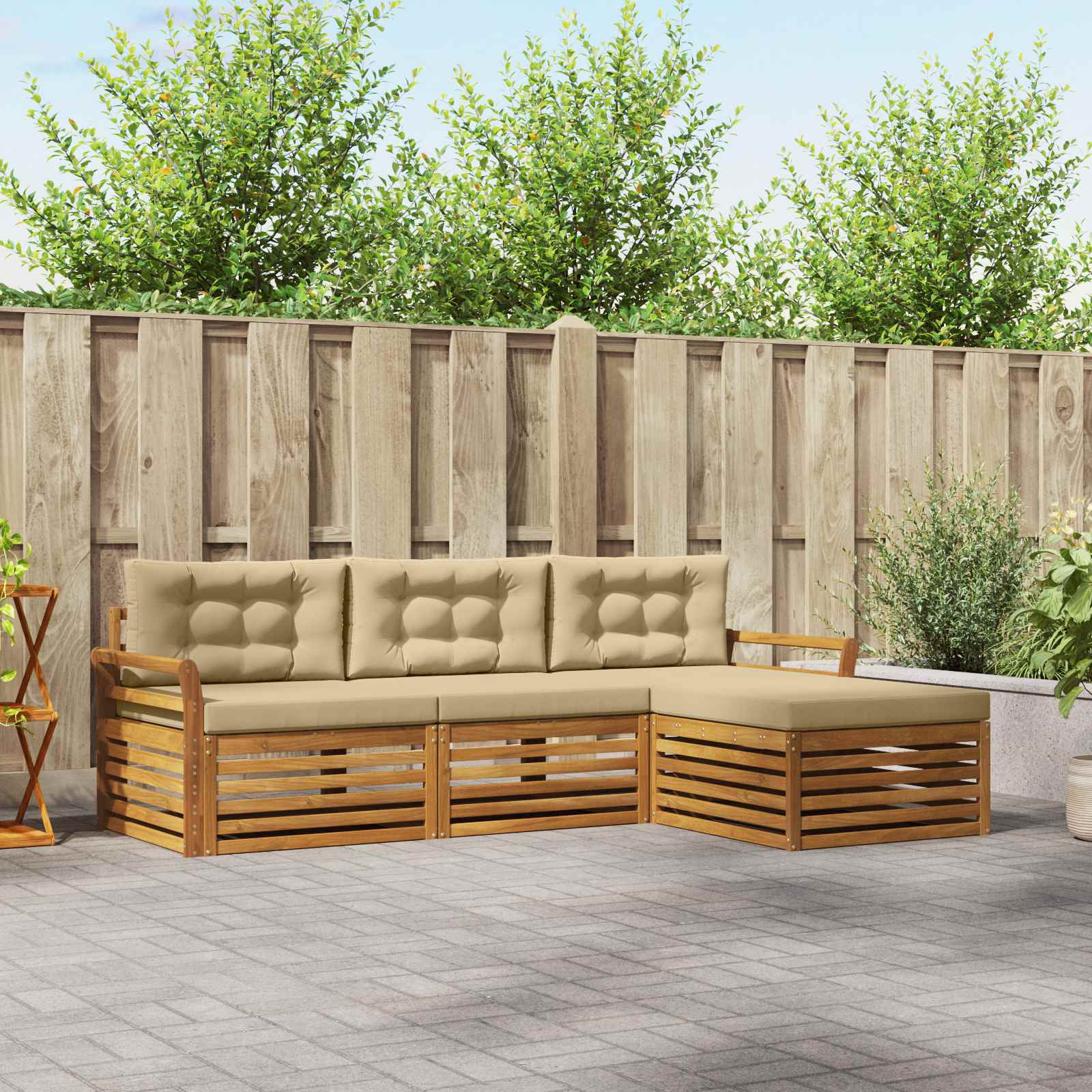 Outdoor-Sofagarnitur 4 stk. Natur und Beige