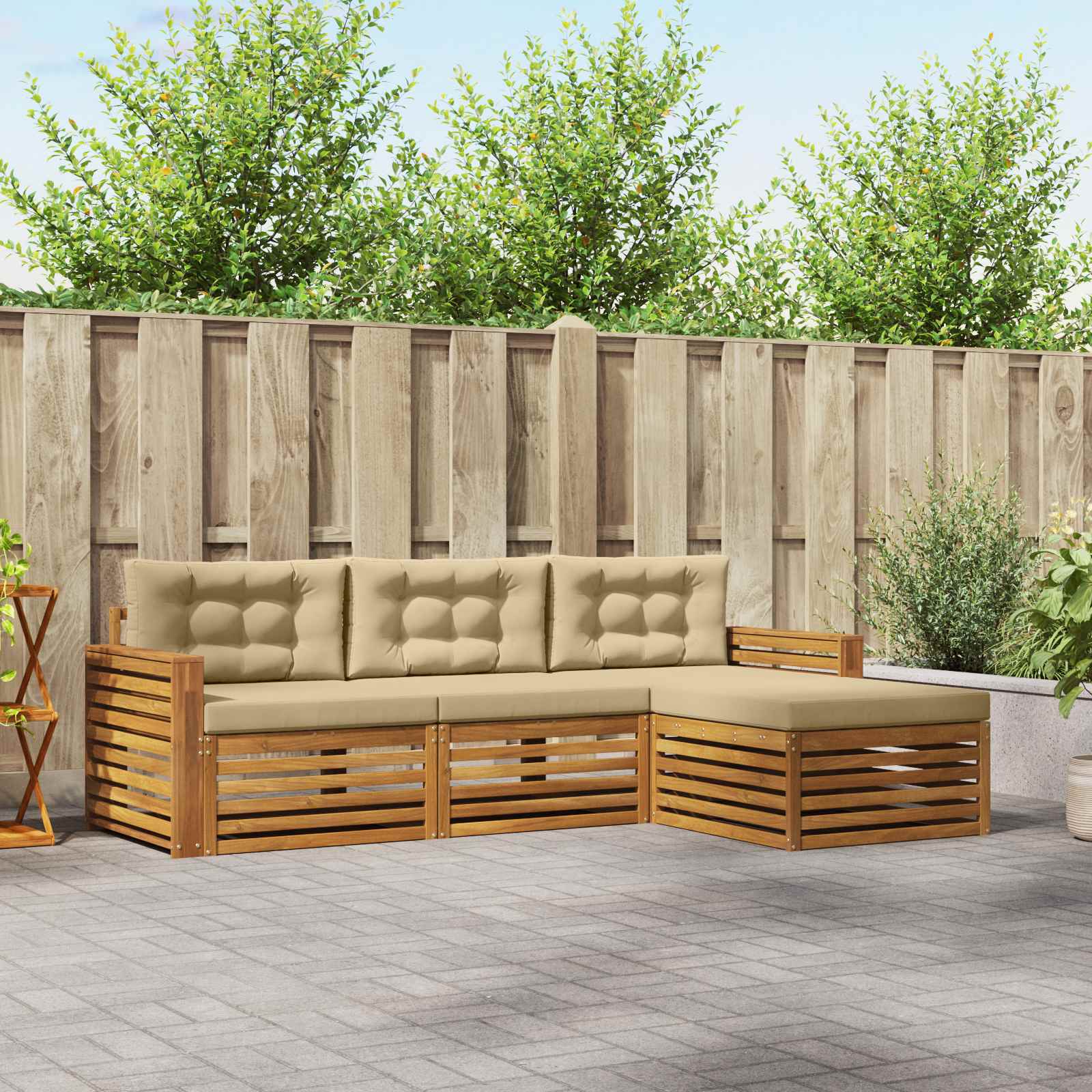 Outdoor-Sofagarnitur 4 stk. Natur und Beige