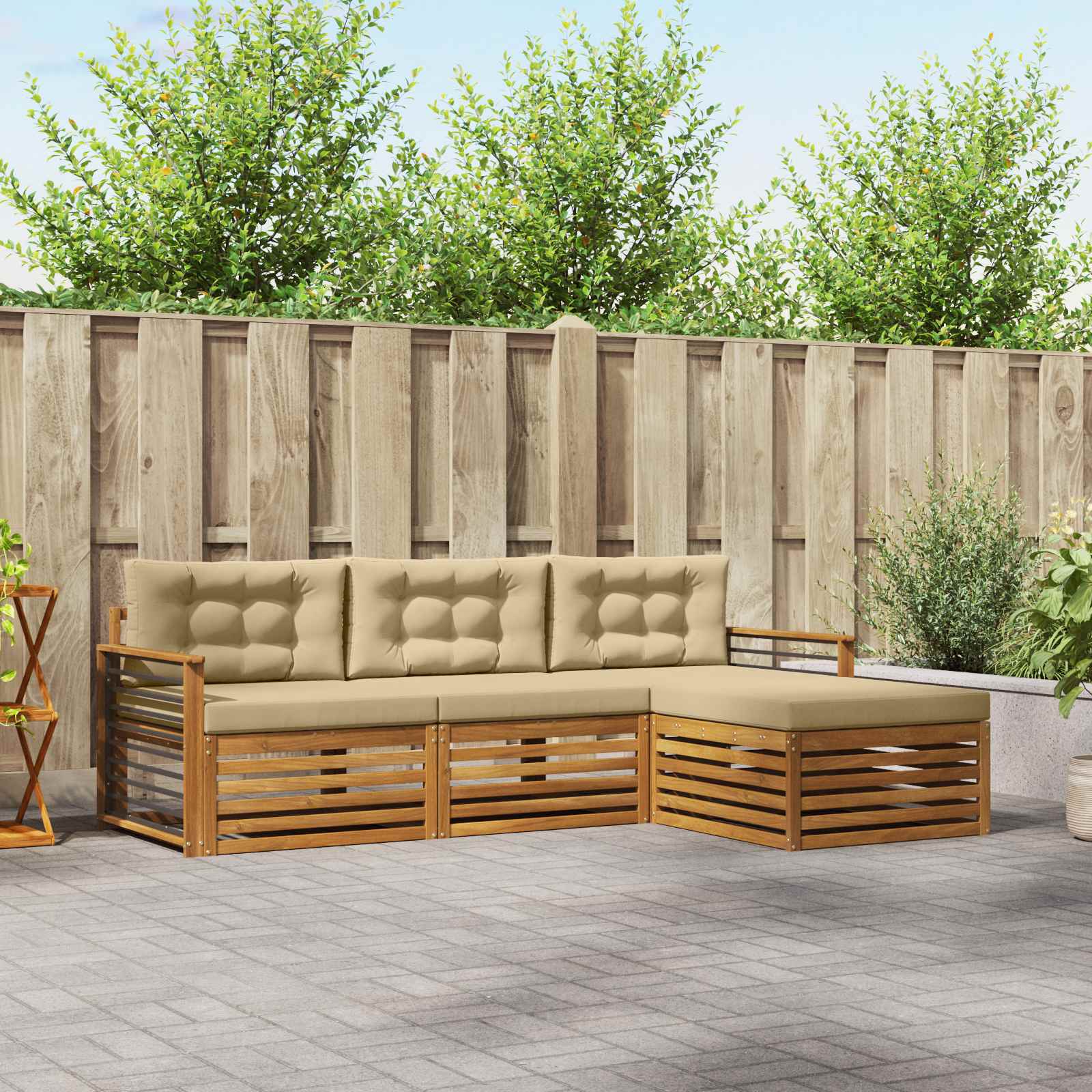 Outdoor-Sofagarnitur 4 stk. Natur und Beige
