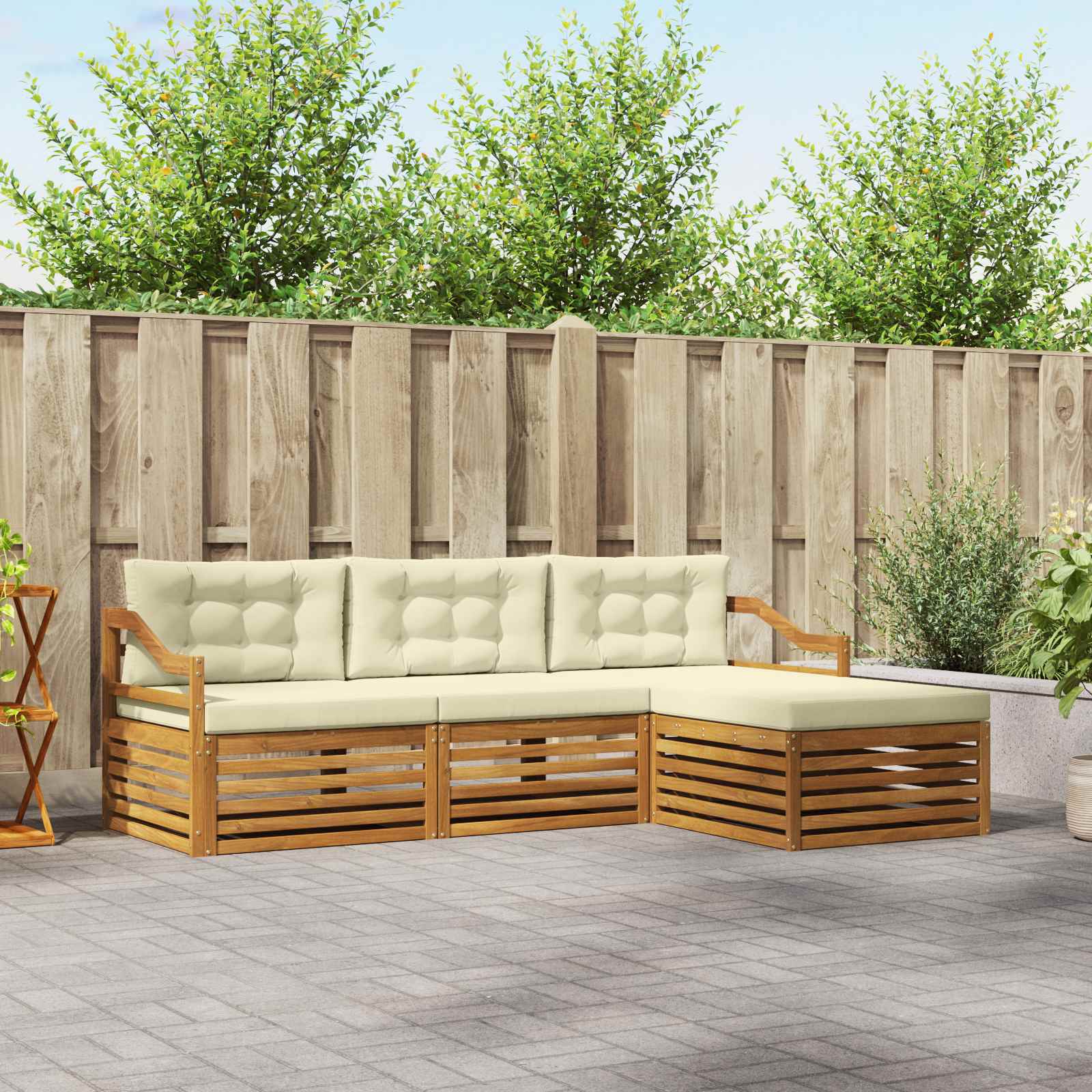Outdoor-Sofagarnitur 4 stk. Natur und Creme