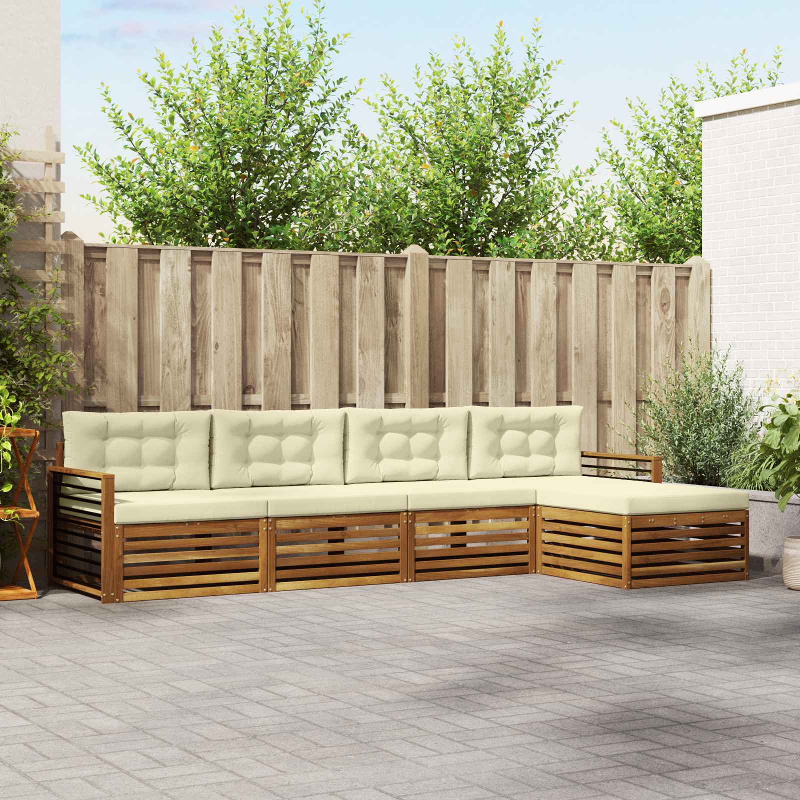 Outdoor-Sofagarnitur 5 stk. Natur und Creme