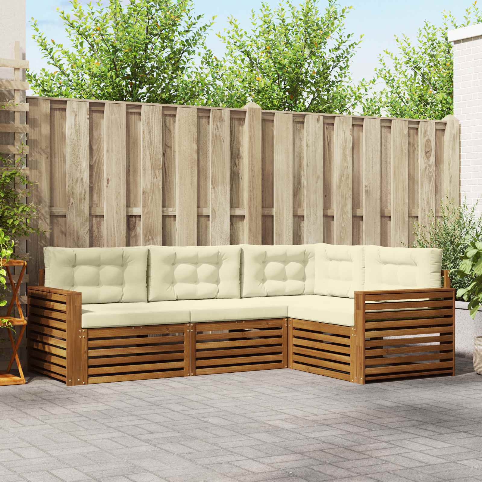 Outdoor-Sofagarnitur 4 stk. Natur und Creme