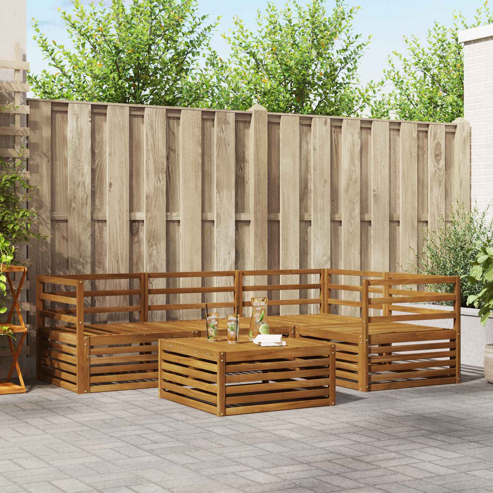 Outdoor-Sofagarnitur 5 stk. Natur Massivholz Akazie