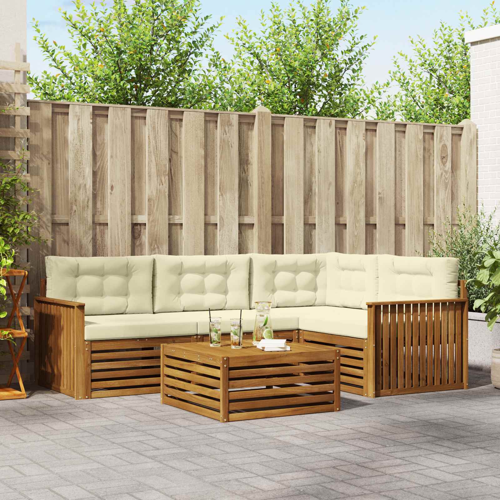 Outdoor-Sofagarnitur 5 stk. Natur und Creme