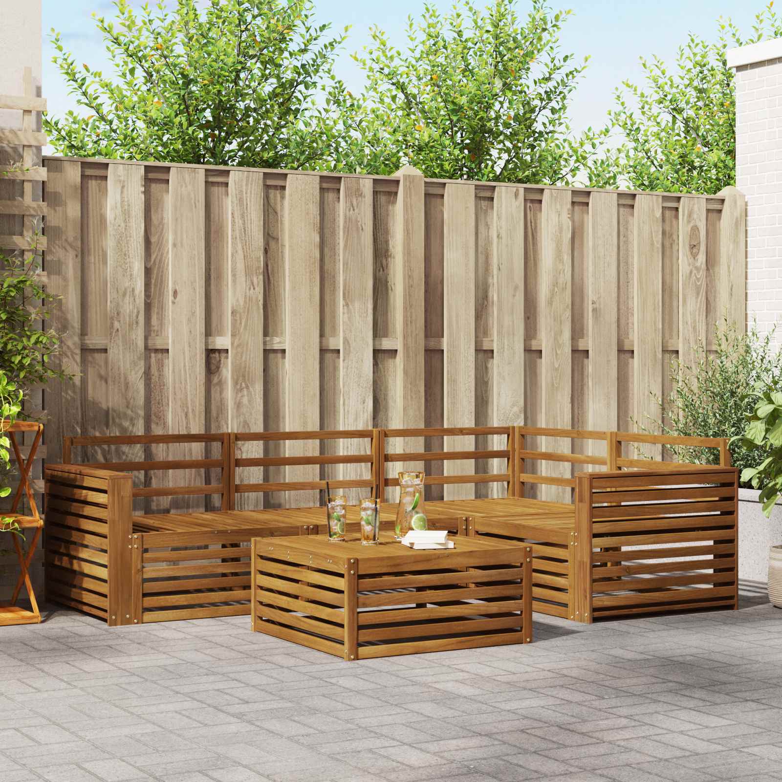 Outdoor-Sofagarnitur 5 stk. Natur Massivholz Akazie