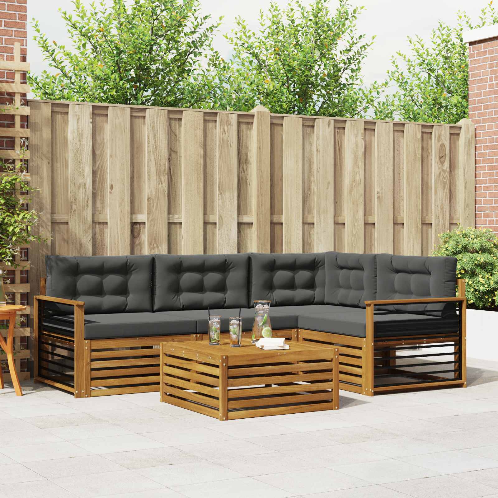 Outdoor-Sofagarnitur 5 stk. Natur und Anthrazit