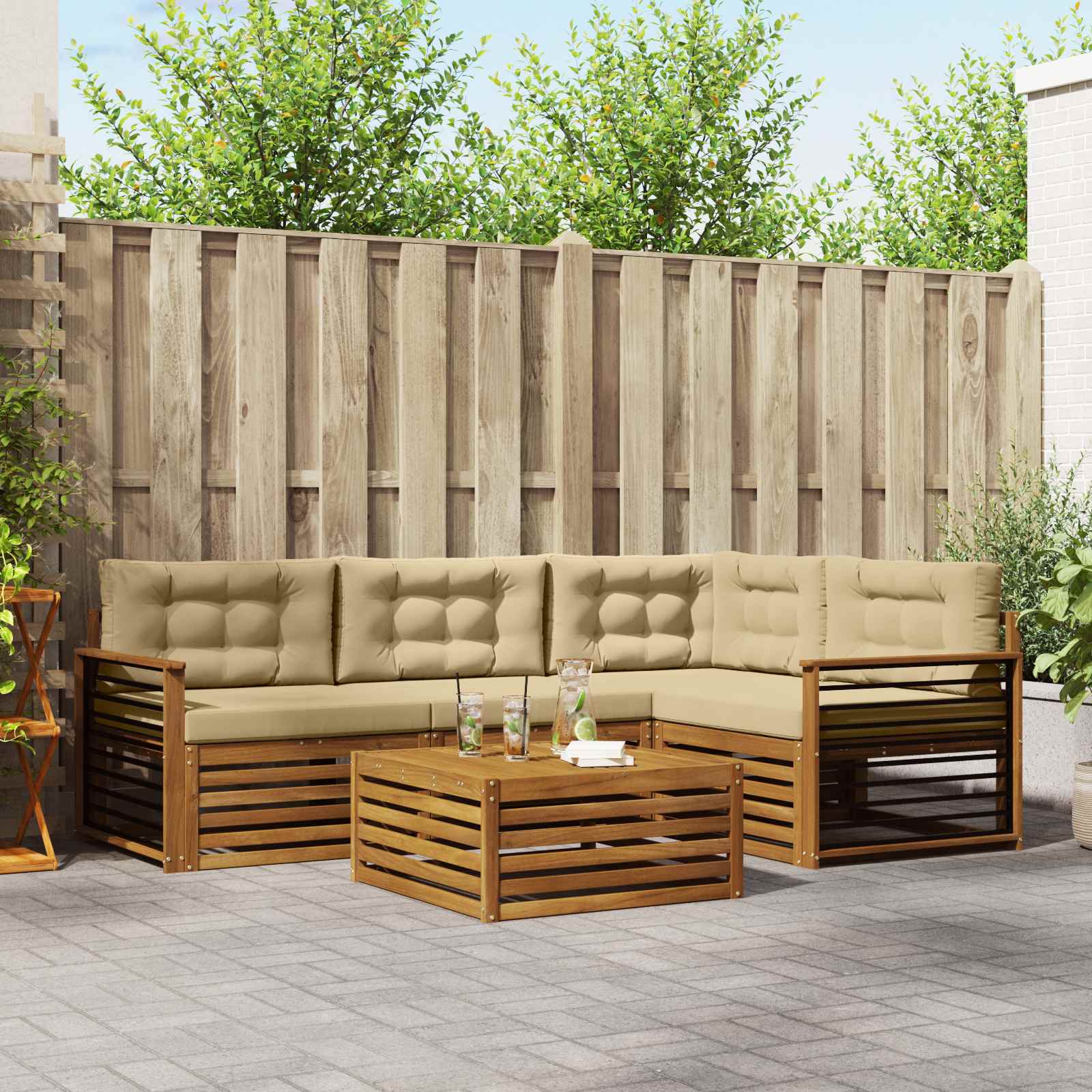Outdoor-Sofagarnitur 5 stk. Natur und Beige