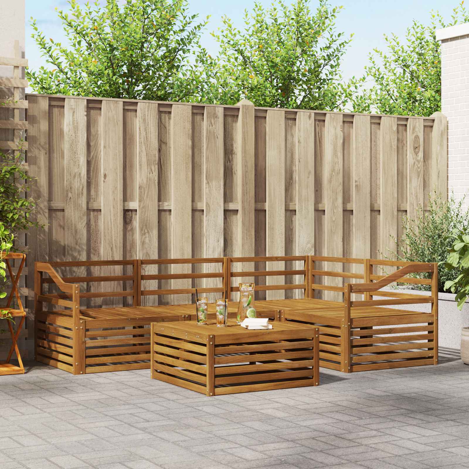 Outdoor-Sofagarnitur 5 stk. Natur Massivholz Akazie