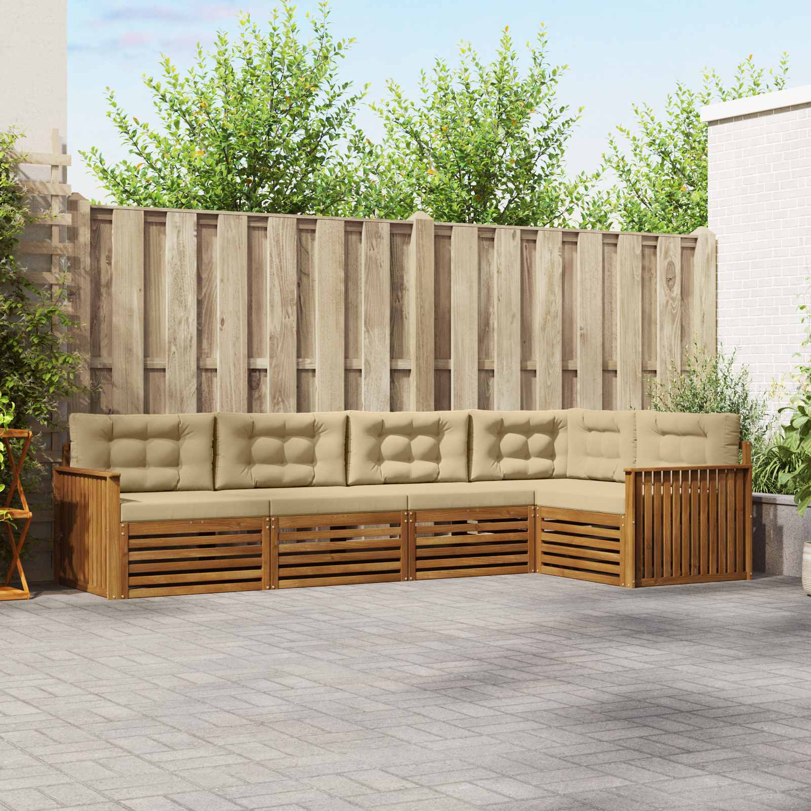 Outdoor-Sofagarnitur 5 stk. Natur und Beige