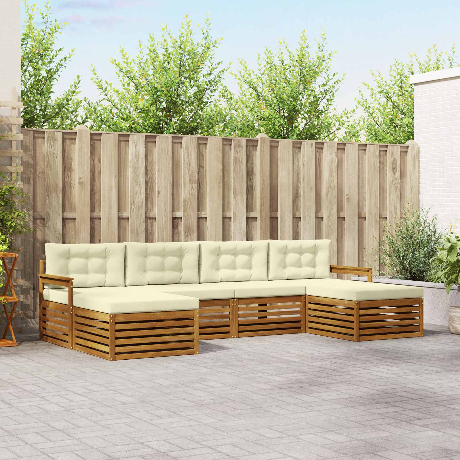 Outdoor-Sofagarnitur 6 stk. Natur und Creme Massivholz Akazie