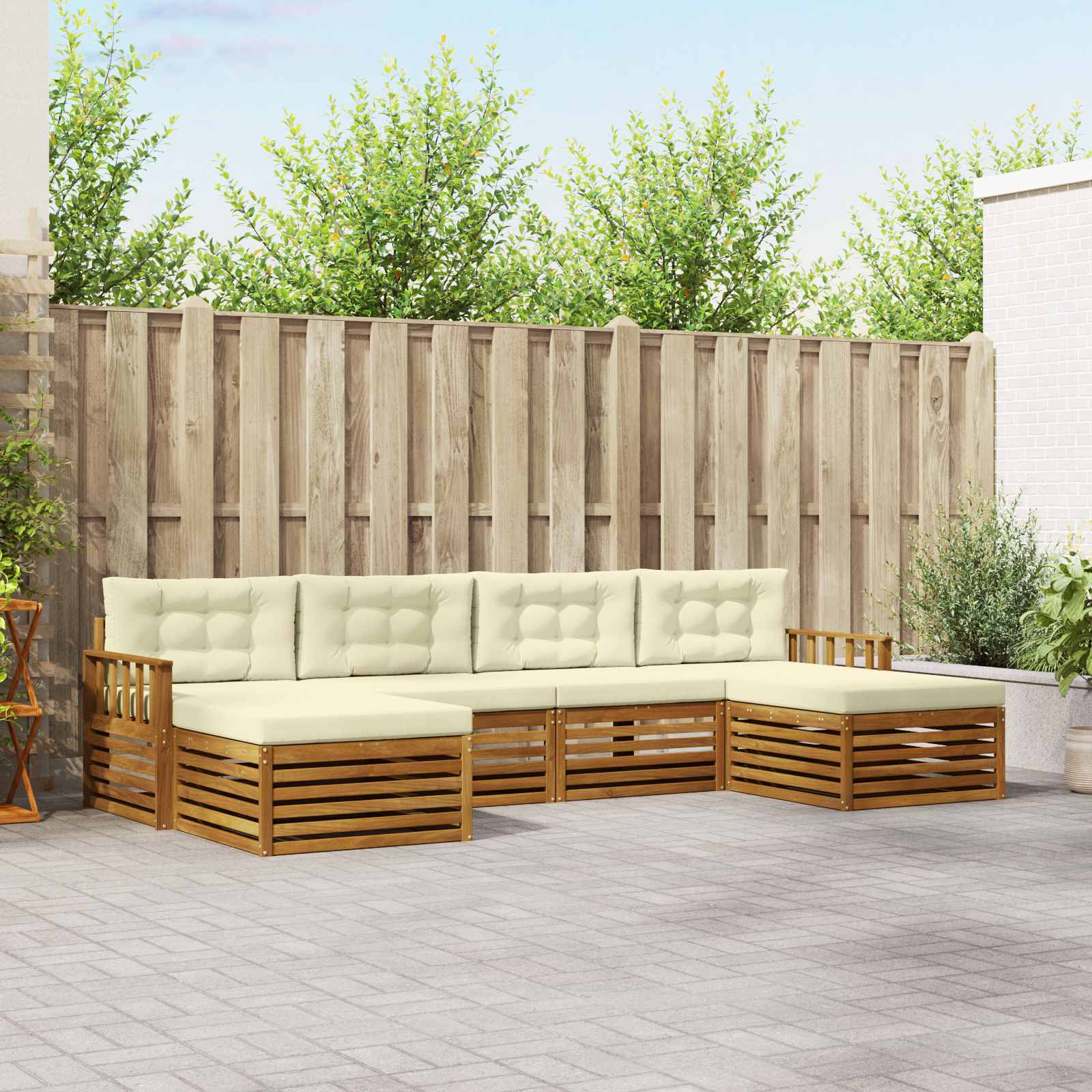 Outdoor-Sofagarnitur 6 stk. Natur und Creme Massivholz Akazie
