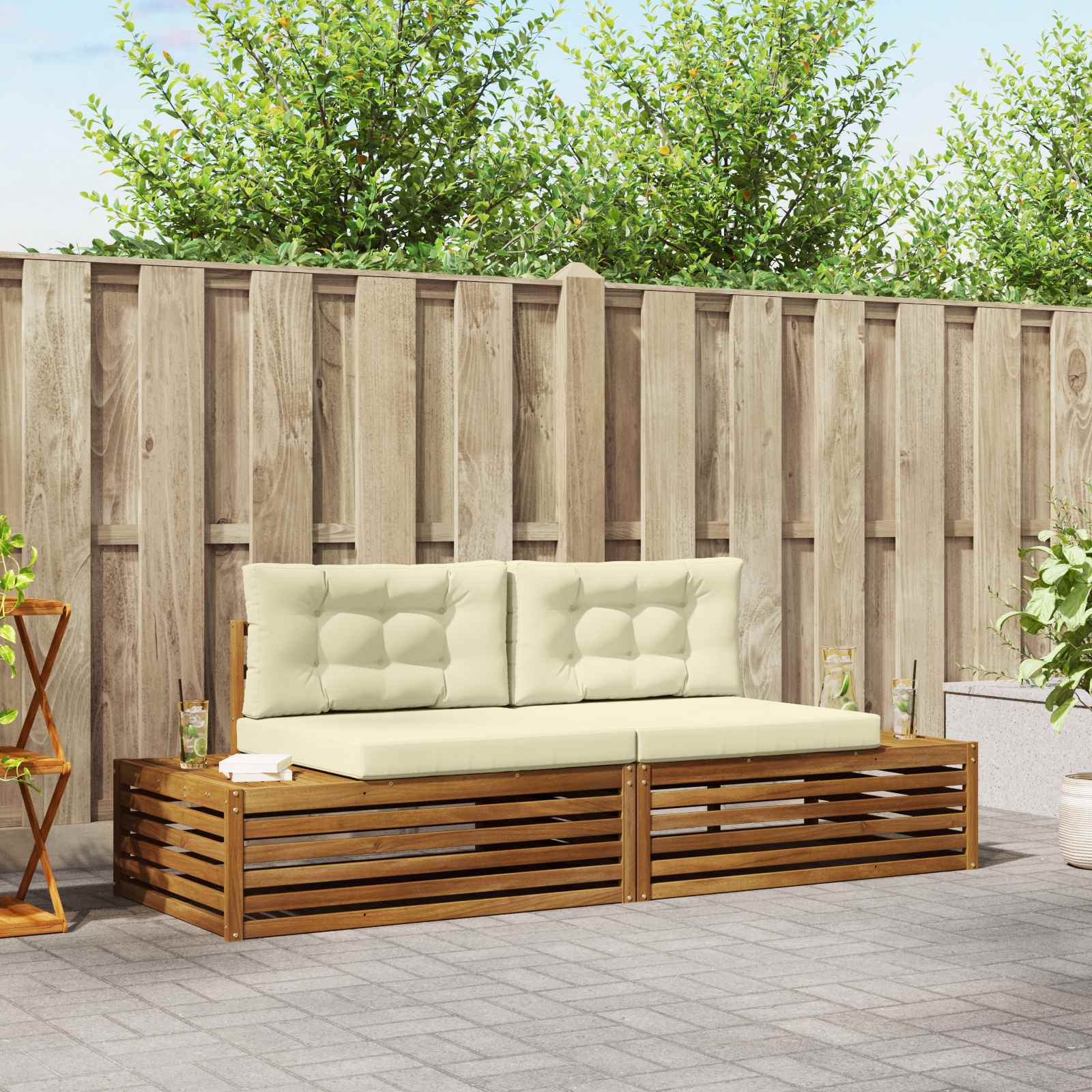 2 stk. Outdoor-Sofagarnitur Massives Akazienholz und Polyester
