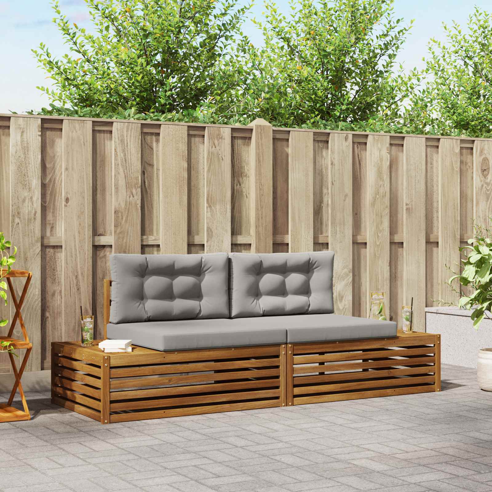 2 stk. Outdoor-Sofagarnitur Massives Akazienholz und Polyester