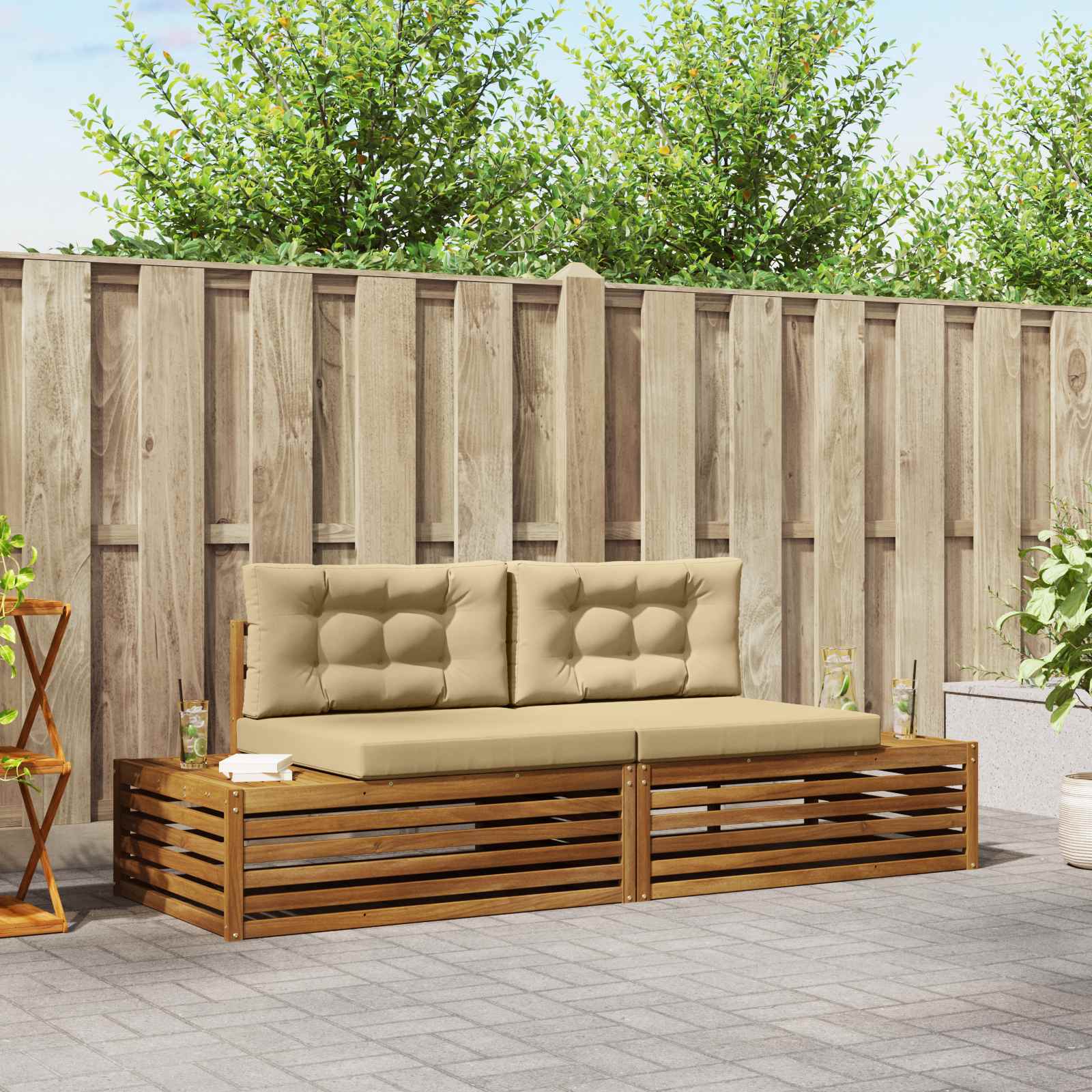 2 stk. Outdoor-Sofagarnitur Massives Akazienholz und Polyester