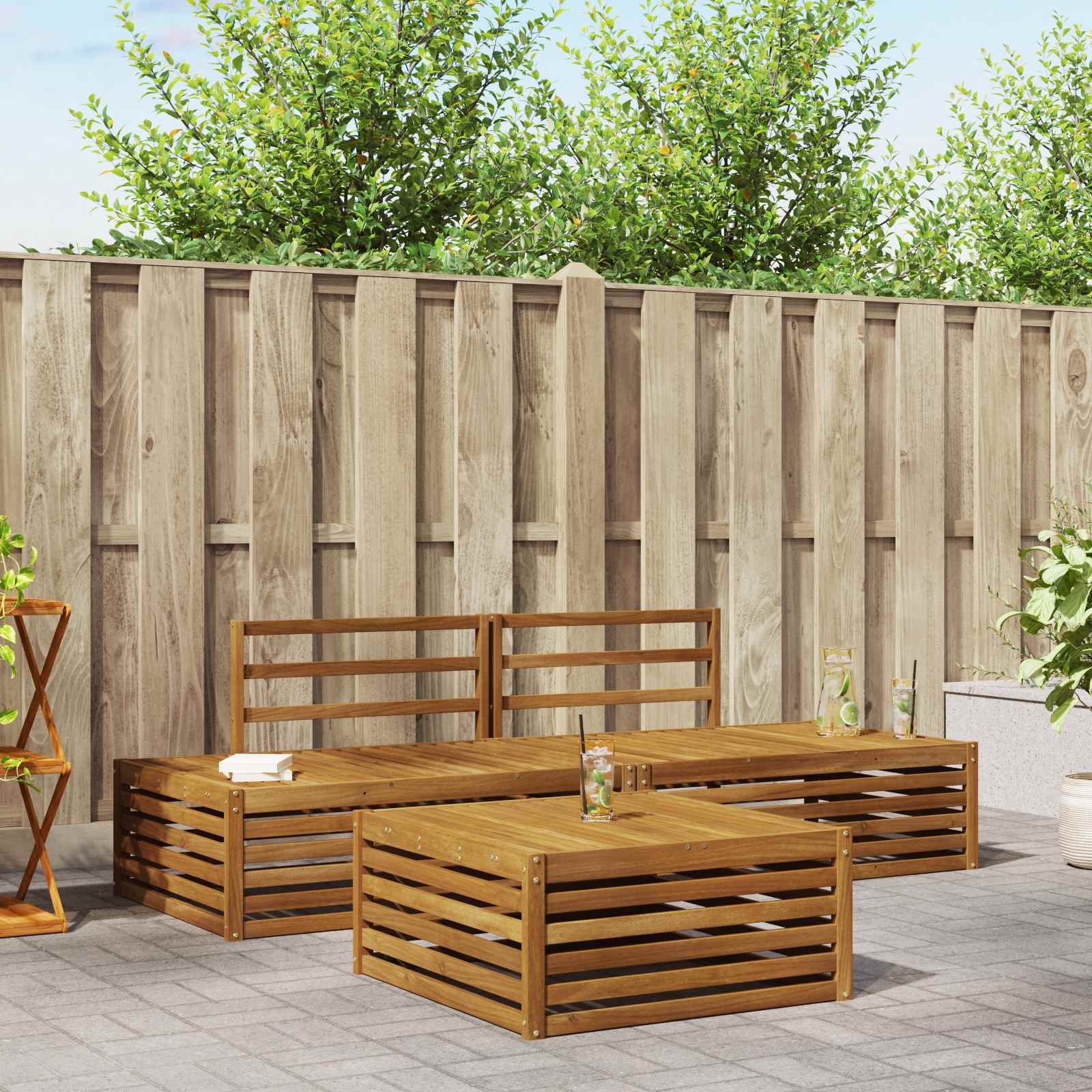 4 stk. Outdoor-Sofagarnitur Massivholz Akazie Natur