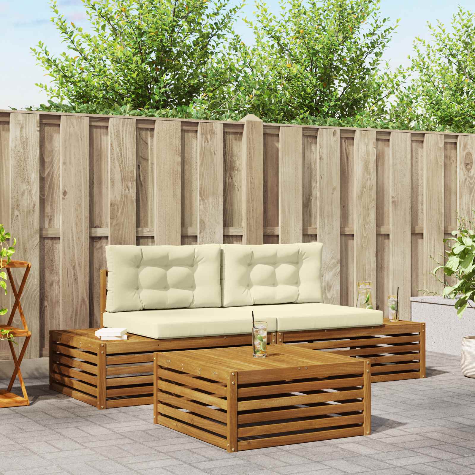 4 stk. Outdoor-Sofagarnitur Massives Akazienholz und Polyester