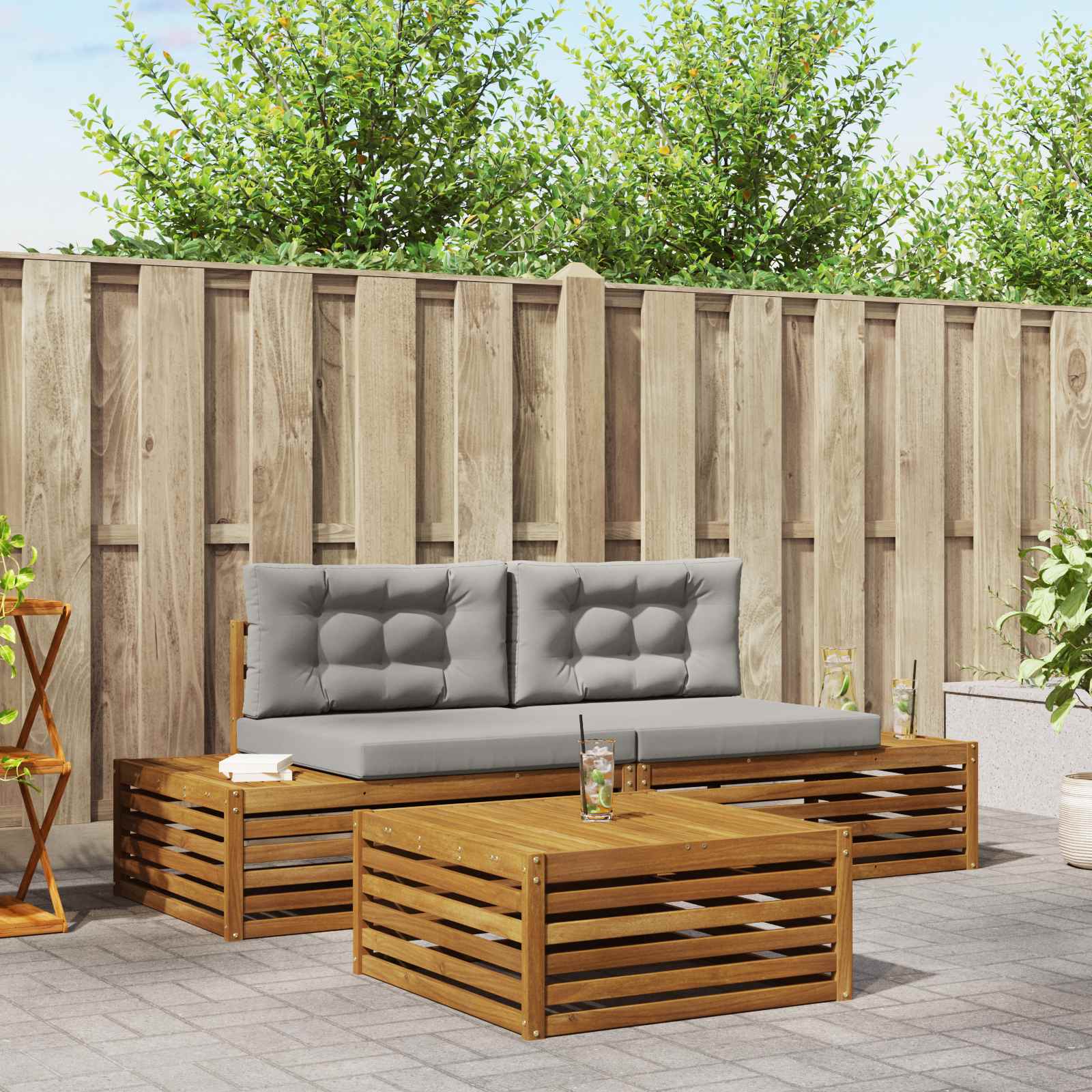 4 stk. Outdoor-Sofagarnitur Massives Akazienholz und Polyester