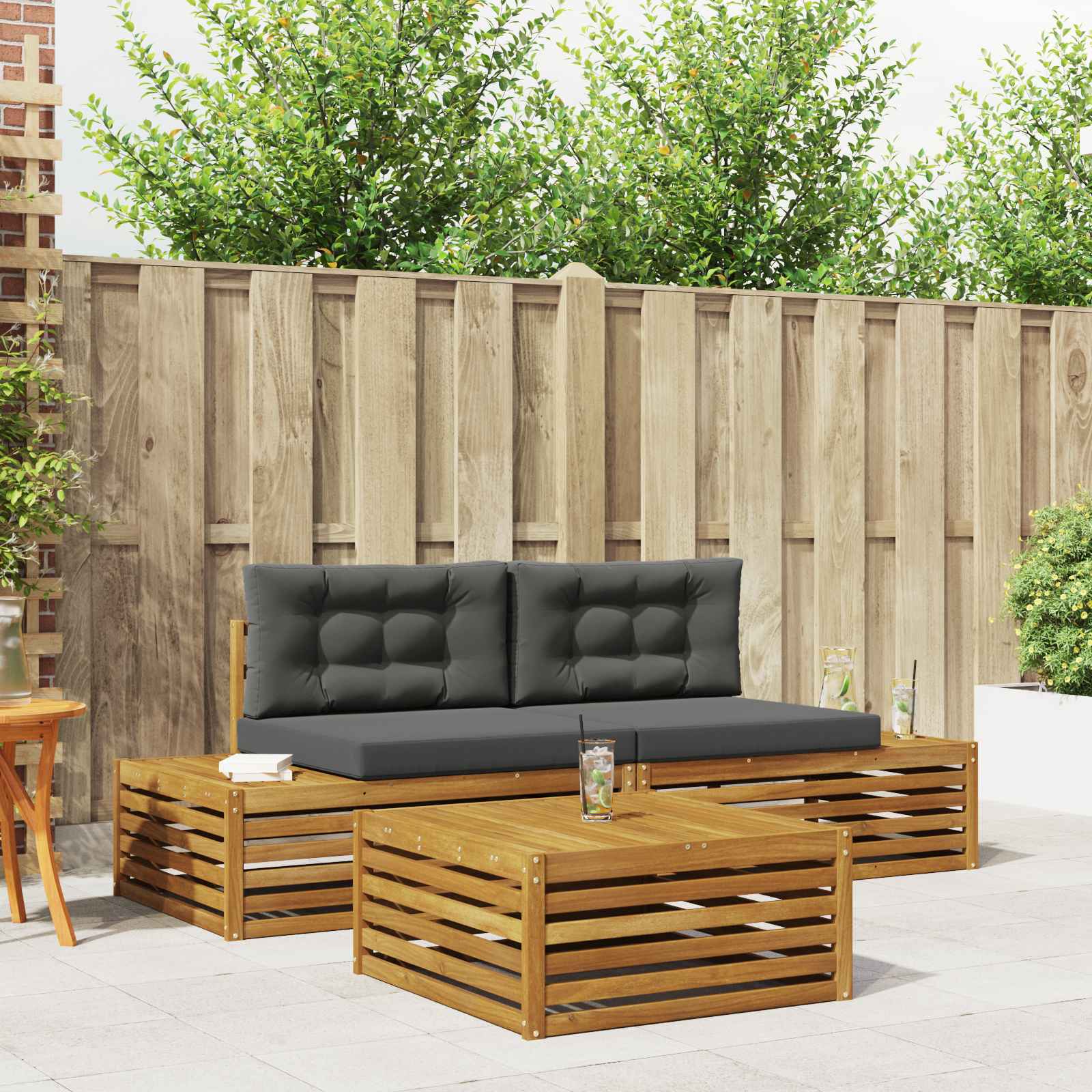 4 stk. Outdoor-Sofagarnitur Massives Akazienholz und Polyester