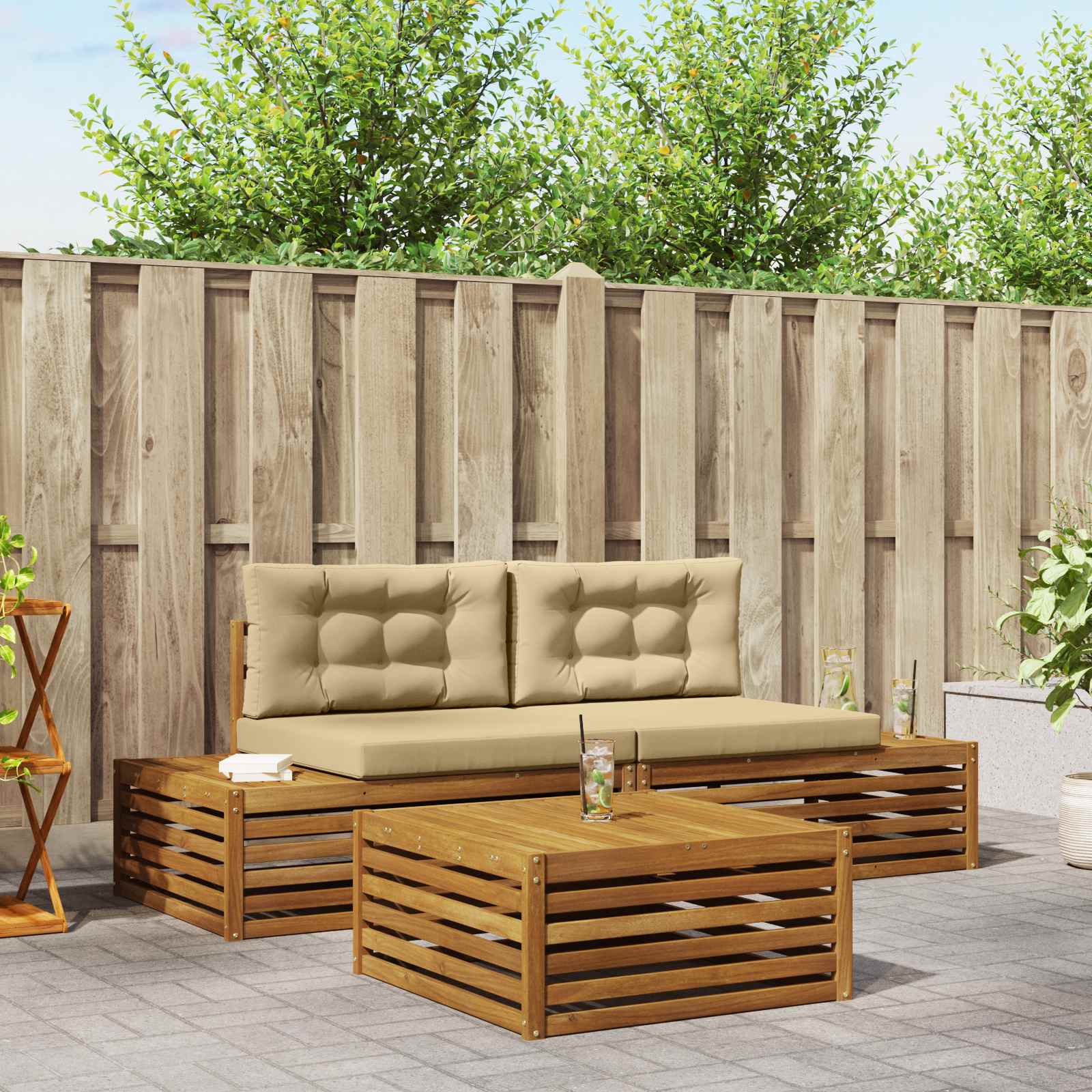 4 stk. Outdoor-Sofagarnitur Massives Akazienholz und Polyester