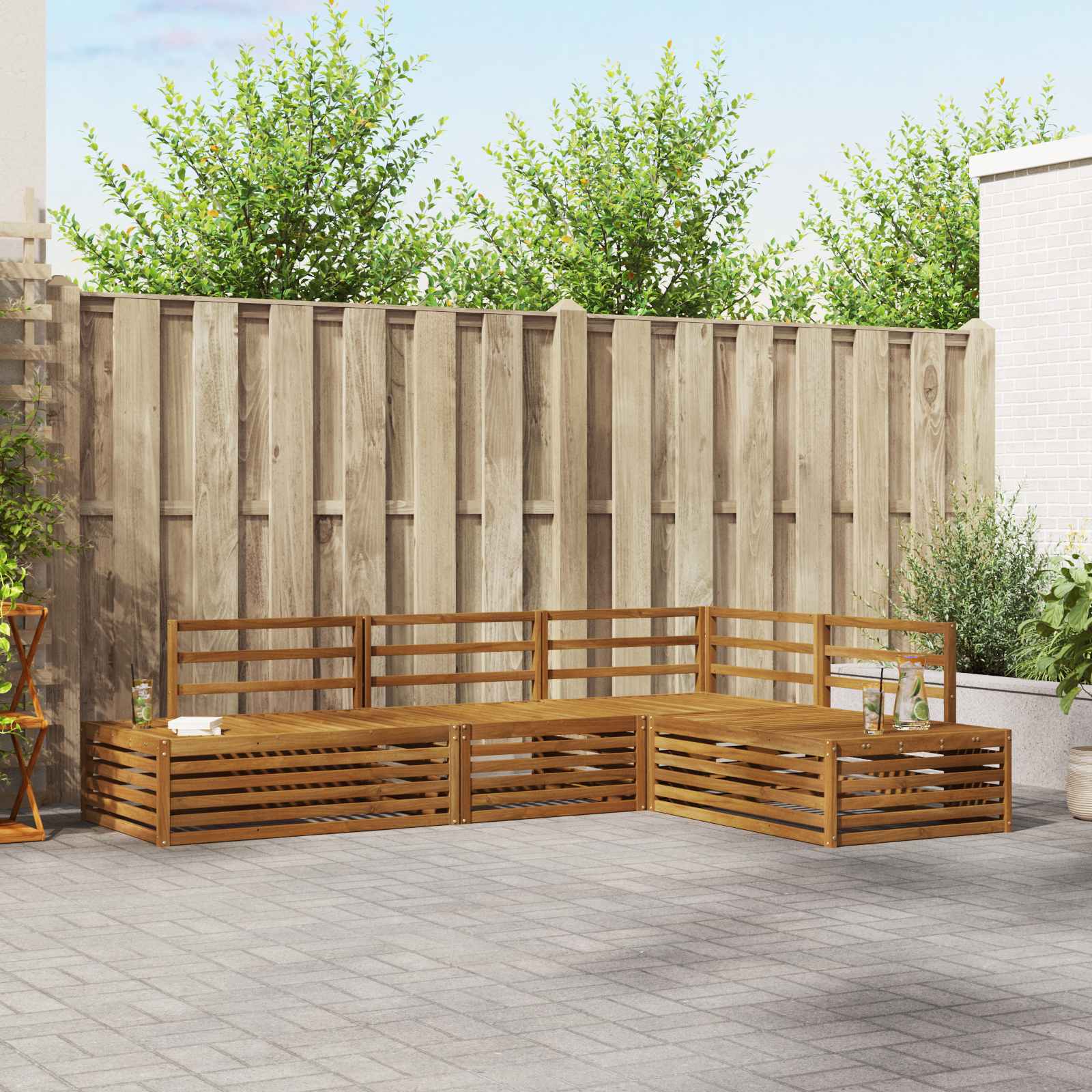 5 stk. Outdoor-Sofagarnitur Massivholz Akazie Natur