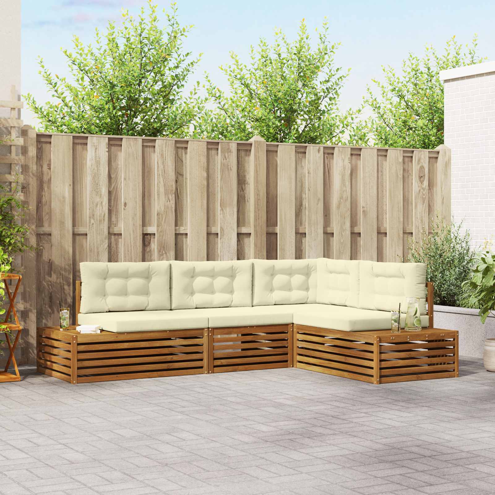 5 stk. Outdoor-Sofagarnitur Massives Akazienholz und Polyester