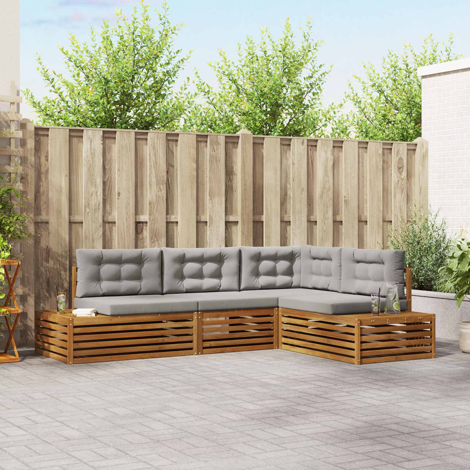 5 stk. Outdoor-Sofagarnitur Massives Akazienholz und Polyester