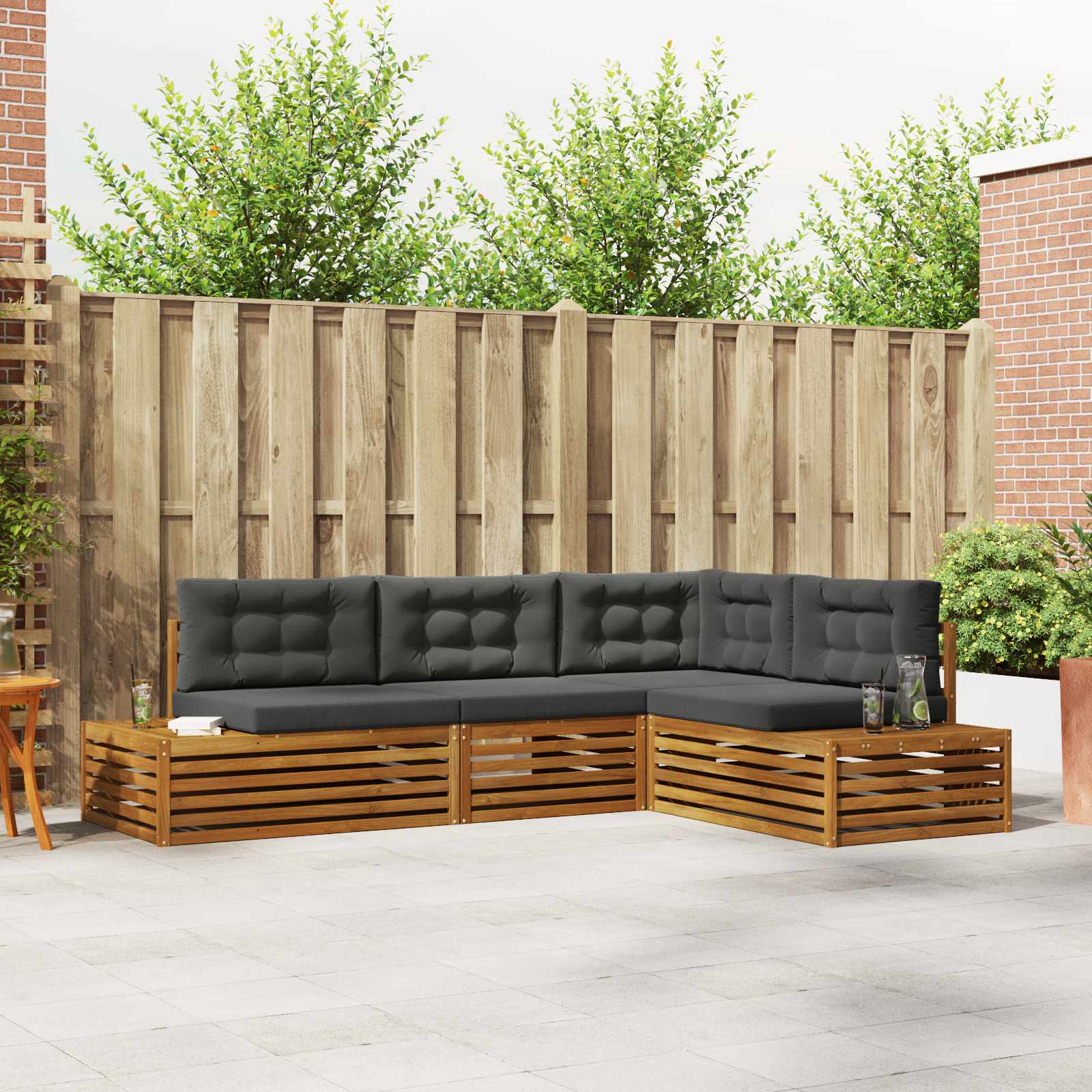 5 stk. Outdoor-Sofagarnitur Massives Akazienholz und Polyester