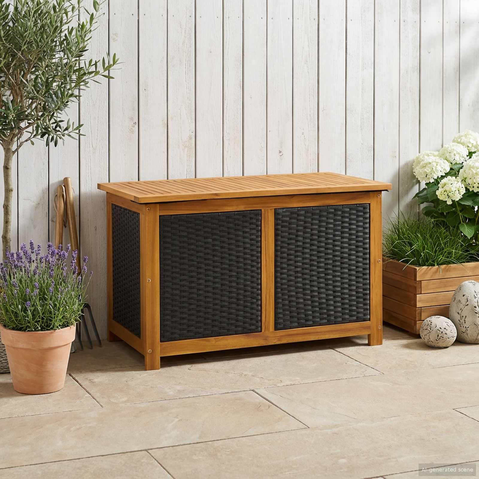 Gartenlagerbox 185 L Massivholz Akazie 90 x 50 x 56 cm Schwarz
