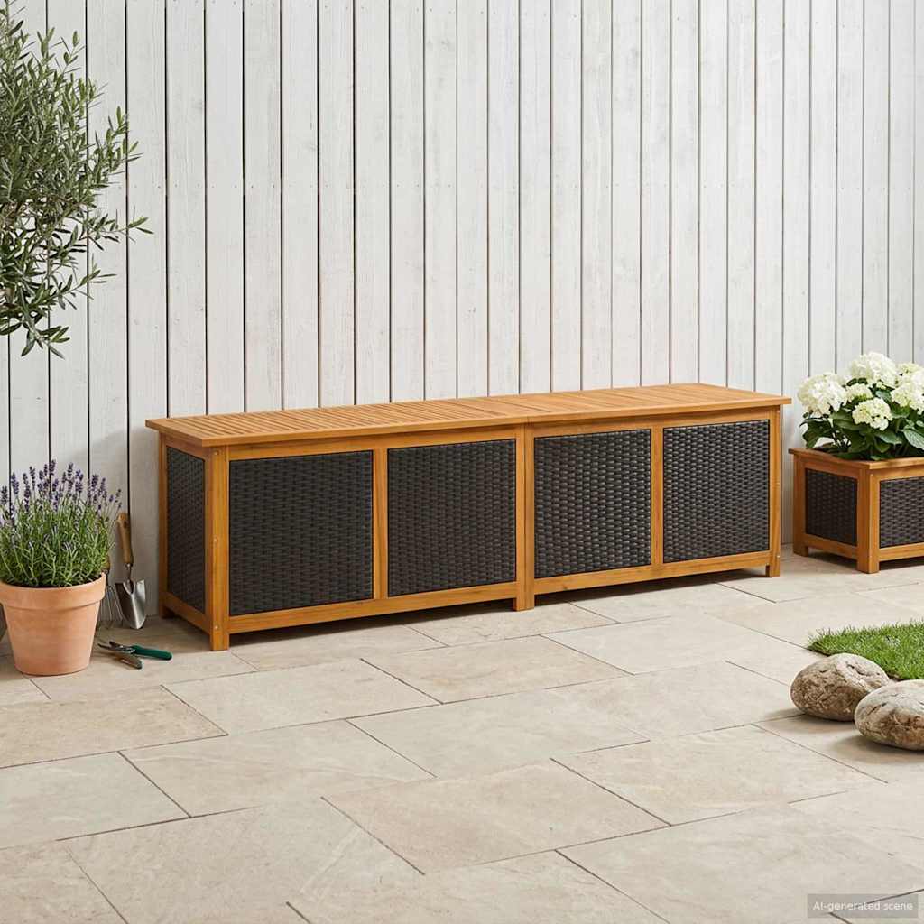 Gartenlagerbox 185 L Massivholz Akazie 200 x 50 x 56 cm Schwarz