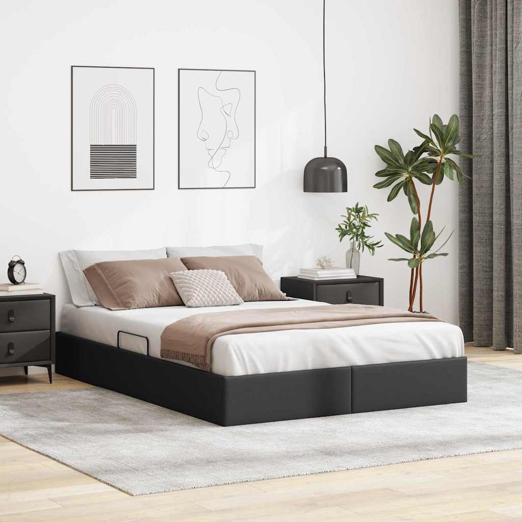 Aufbewahrungsbett mit Speicher Schwarz 153 x 203 cm Kunstleder