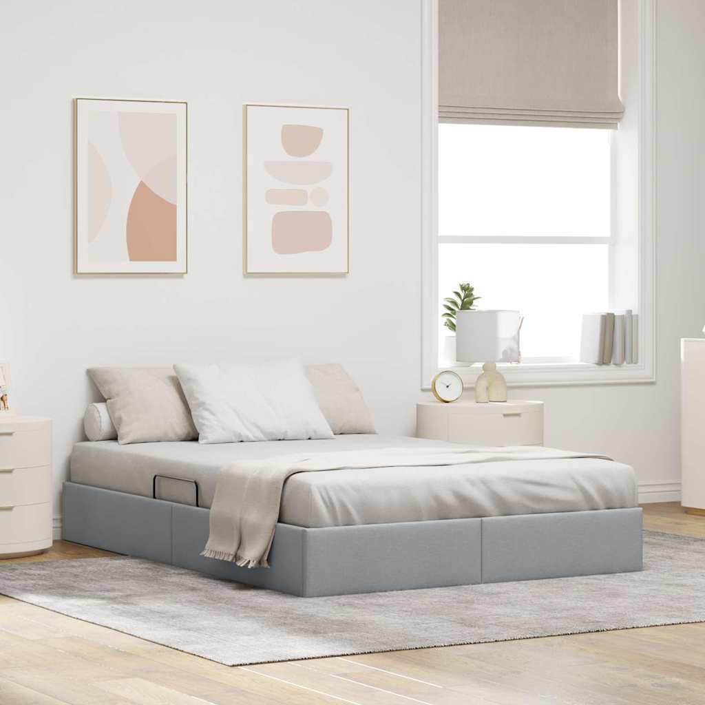 Aufbewahrungsbett mit Speicher Hellgrau 135 x 190 cm Stoff