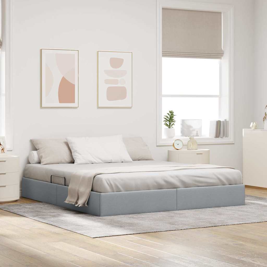 Aufbewahrungsbett mit Speicher Hellgrau 193 x 203 cm Stoff