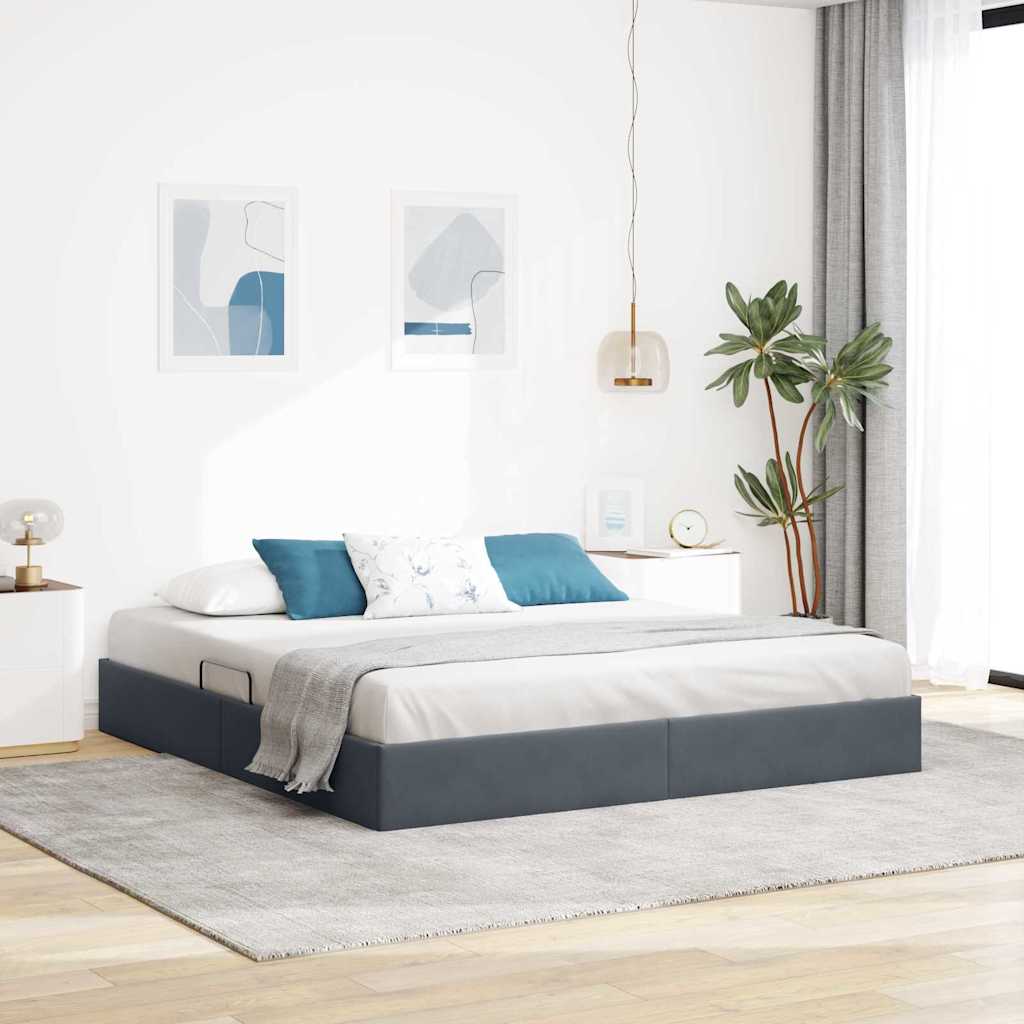 Aufbewahrungsbett mit Speicher Dunkelgrau 193 x 203 cm Samt
