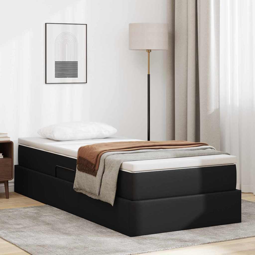 Aufbewahrungsbett mit Matratze Schwarz 90 x 200 cm Kunstleder