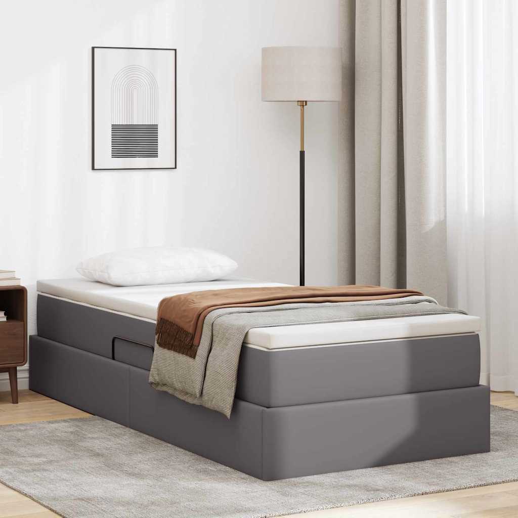 Aufbewahrungsbett mit Matratze Grau 100 x 200 cm Kunstleder