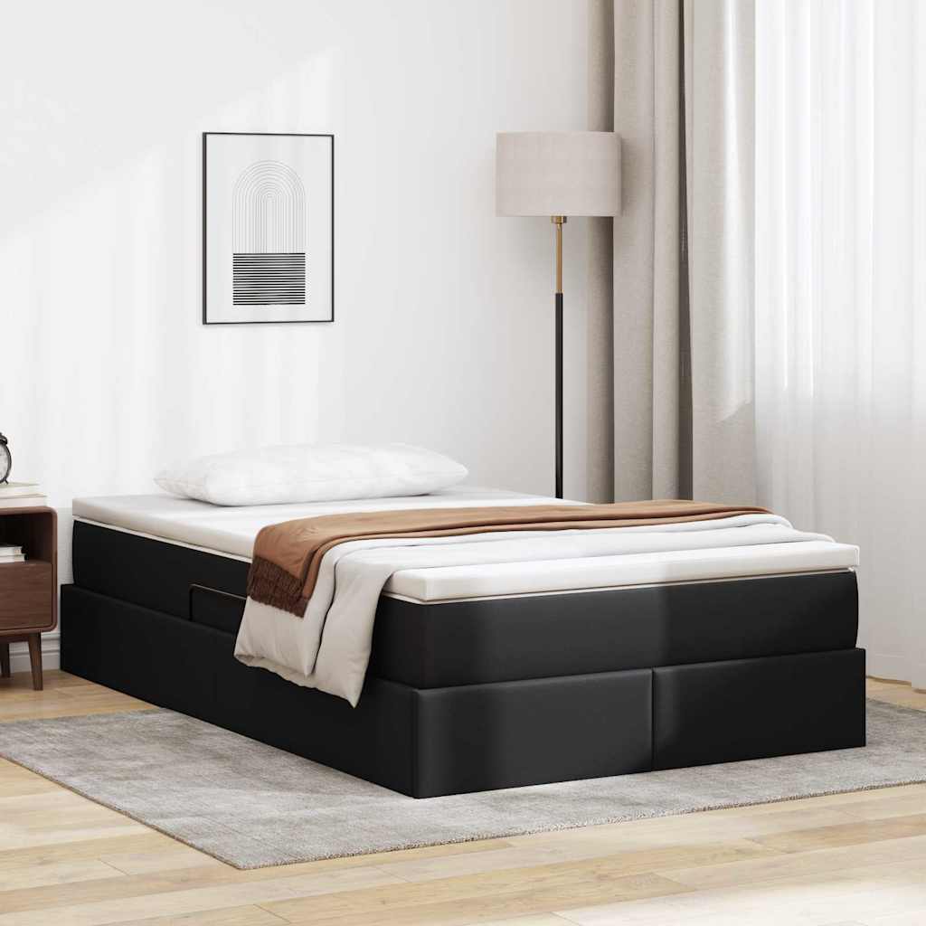 Aufbewahrungsbett mit Matratze Schwarz 120 x 200 cm Kunstleder