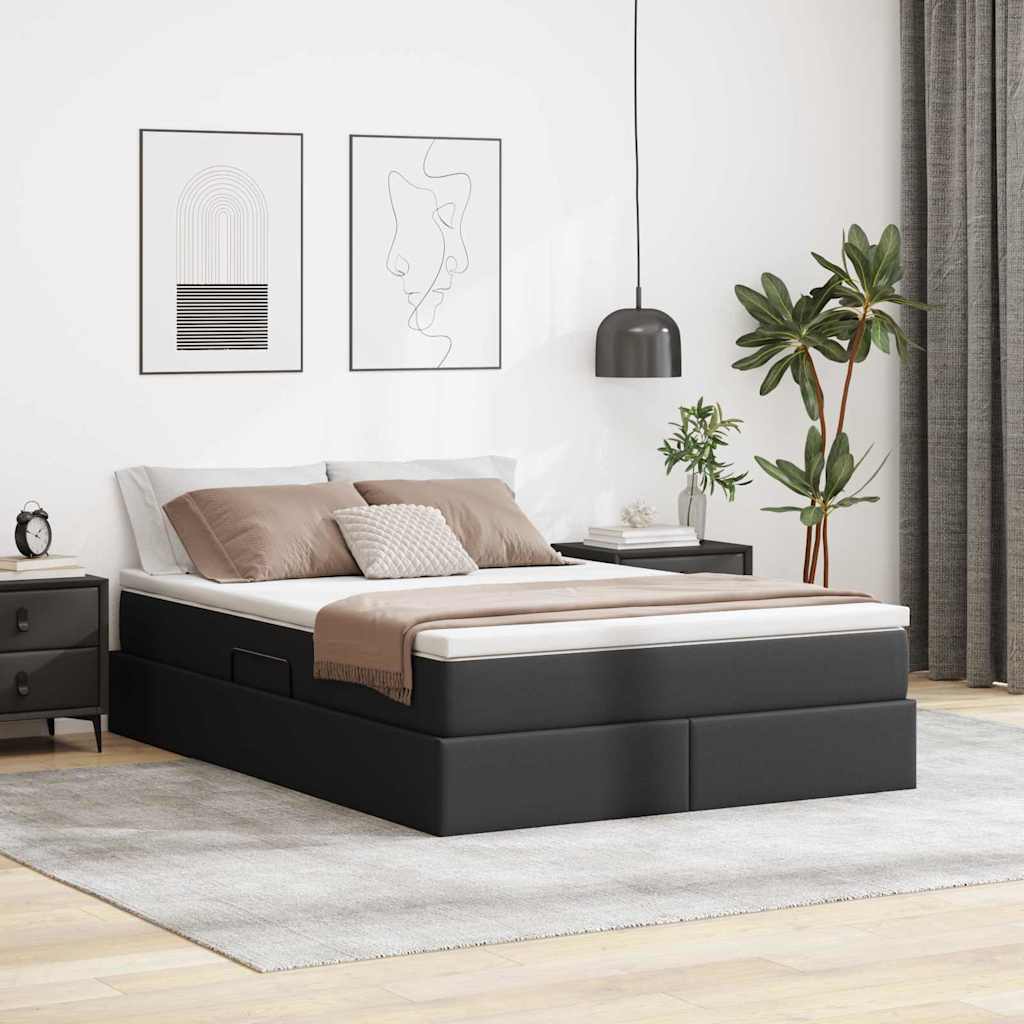 Aufbewahrungsbett mit Matratze Schwarz 140 x 190 cm Kunstleder