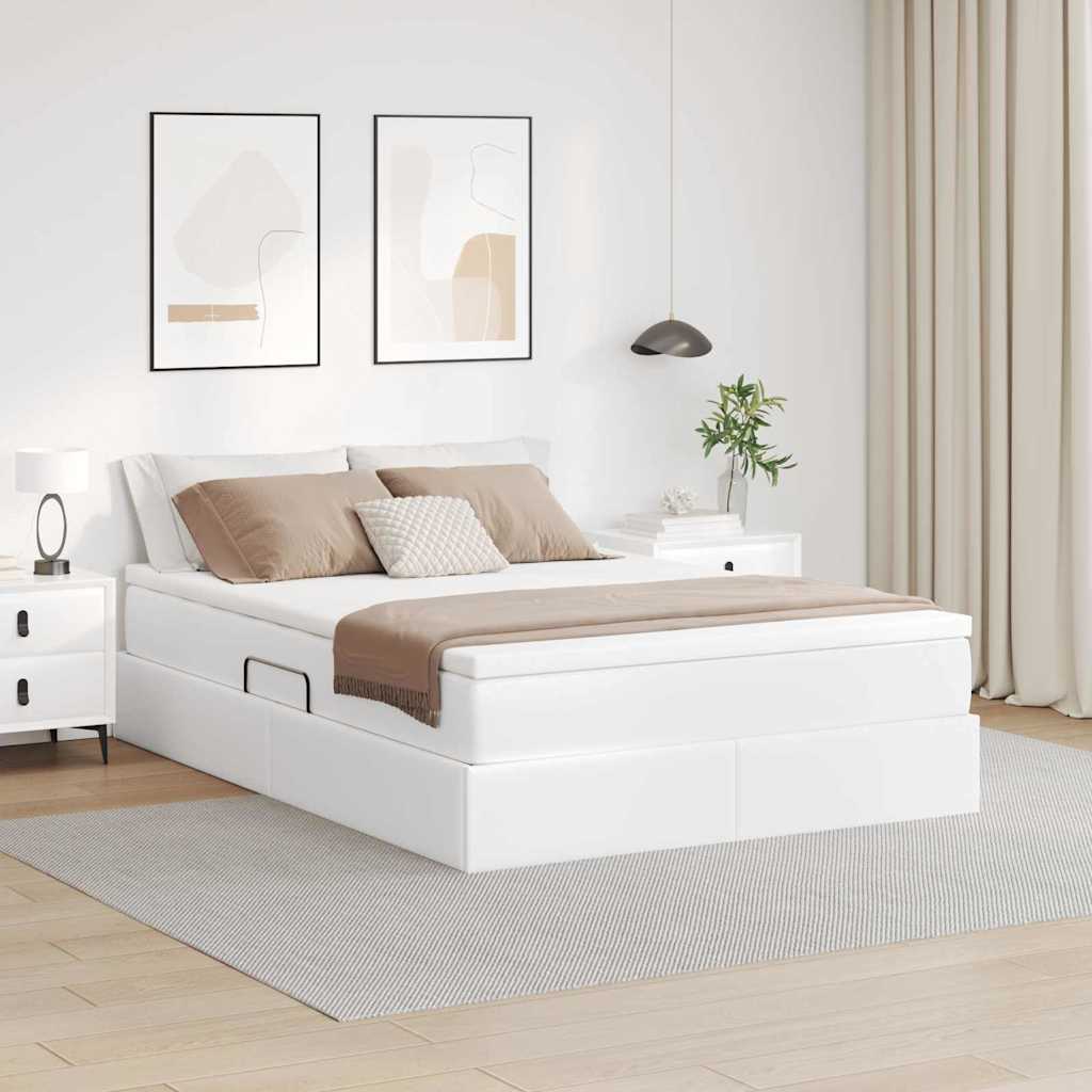 Aufbewahrungsbett mit Matratze Weiß 140 x 190 cm Kunstleder
